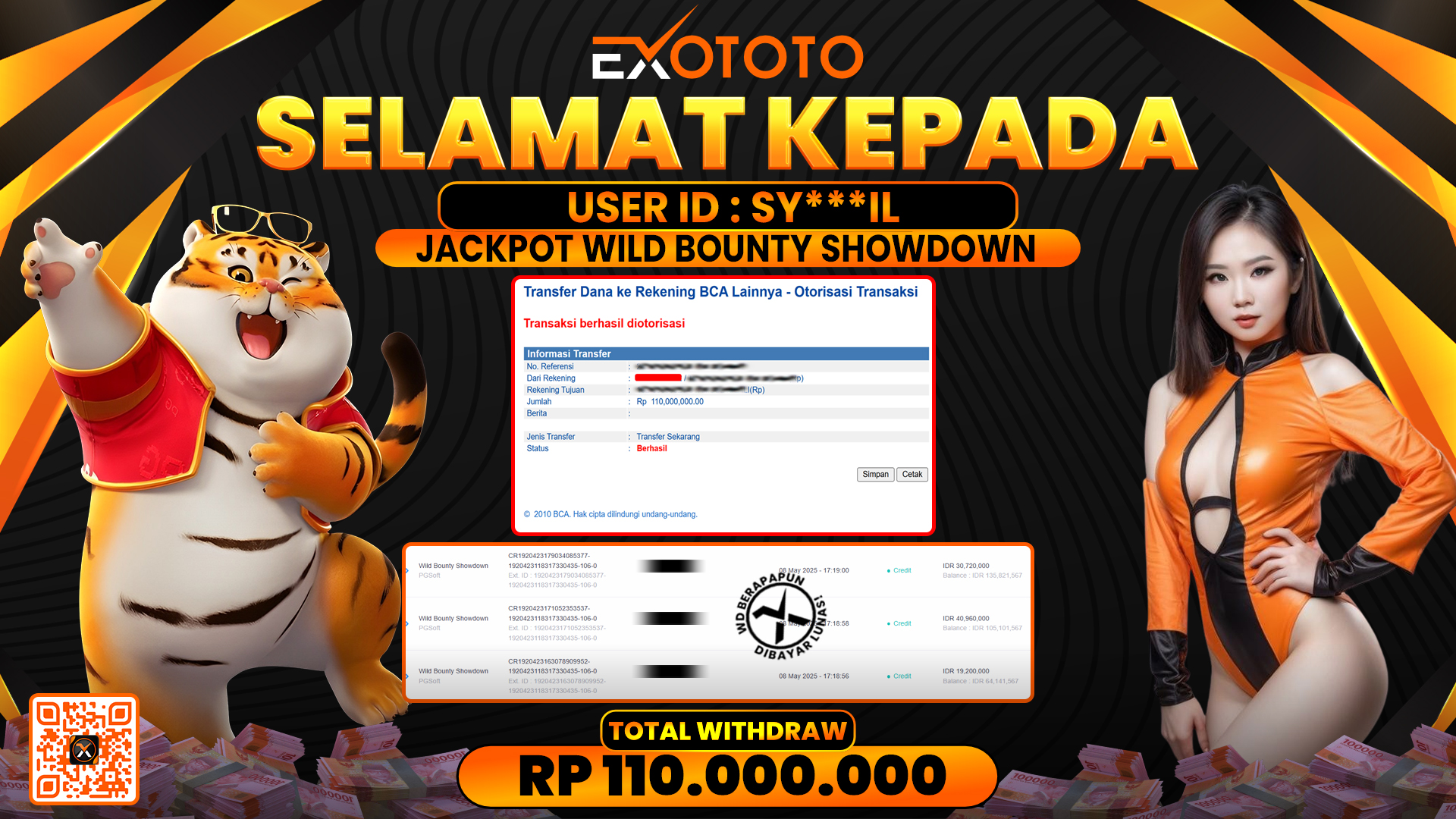 EXOTOTO JACKPOT DI SLOT WILD BOUNTY SHOWDOWN RP. 110.000.000,- LUNAS