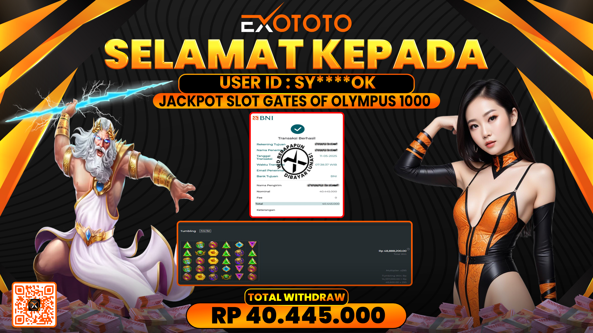 EXOTOTO JACKPOT DI SLOT GATES OF OLYMPUS 1000 RP. 40.445.000,- LUNAS