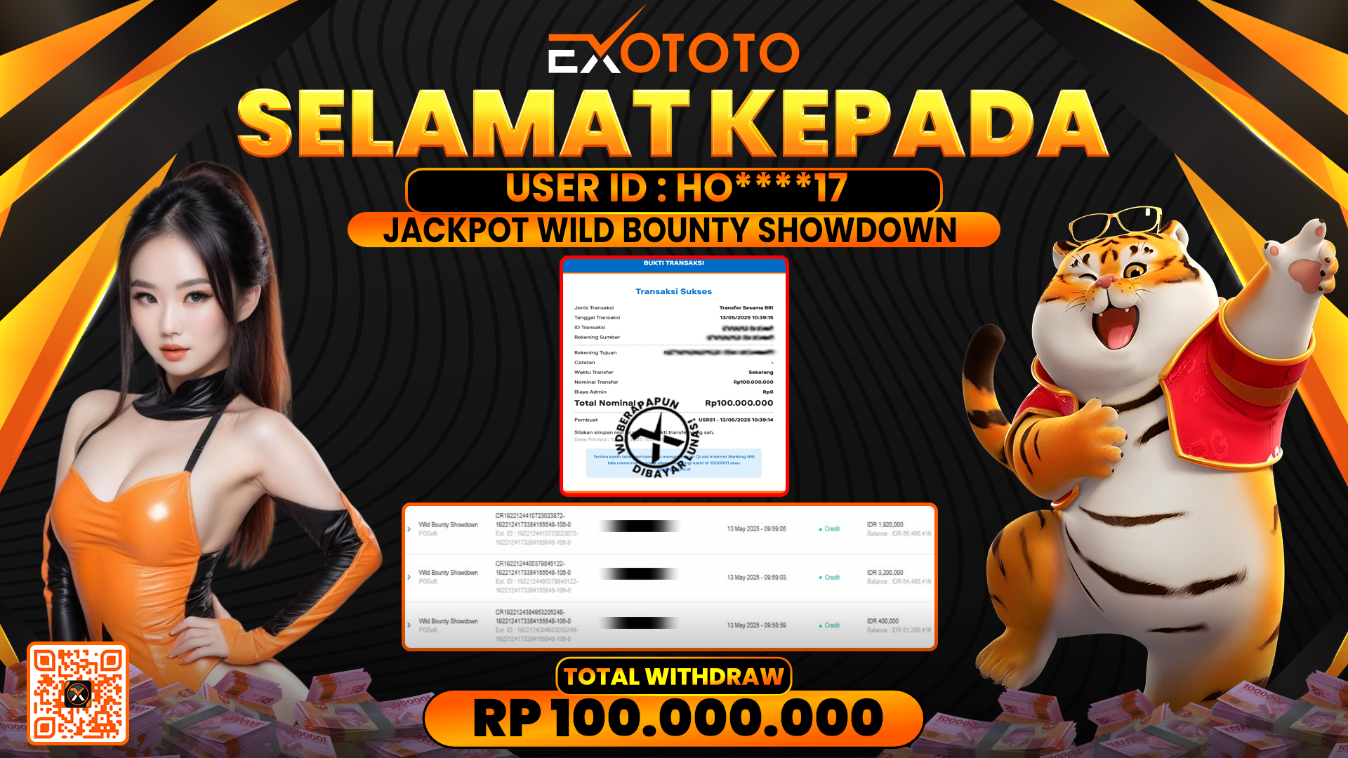 EXOTOTO JACKPOT DI SLOT WILD BOUNTY SHOWDOWN RP. 100.000.000,- LUNAS