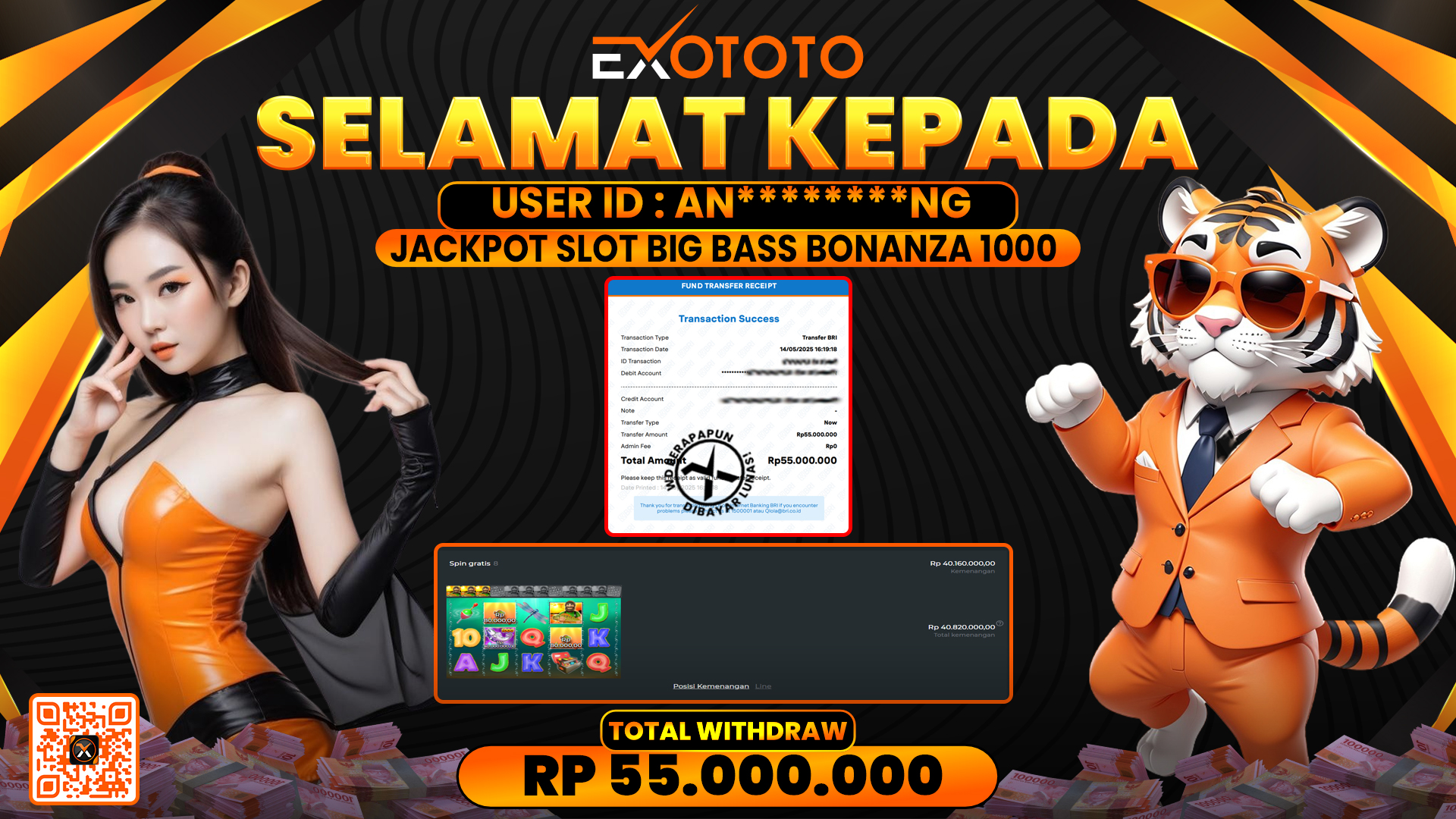 EXOTOTO JACKPOT DI SLOT BIG BASS BONANZA 1000 RP. 55.000.000,- LUNAS