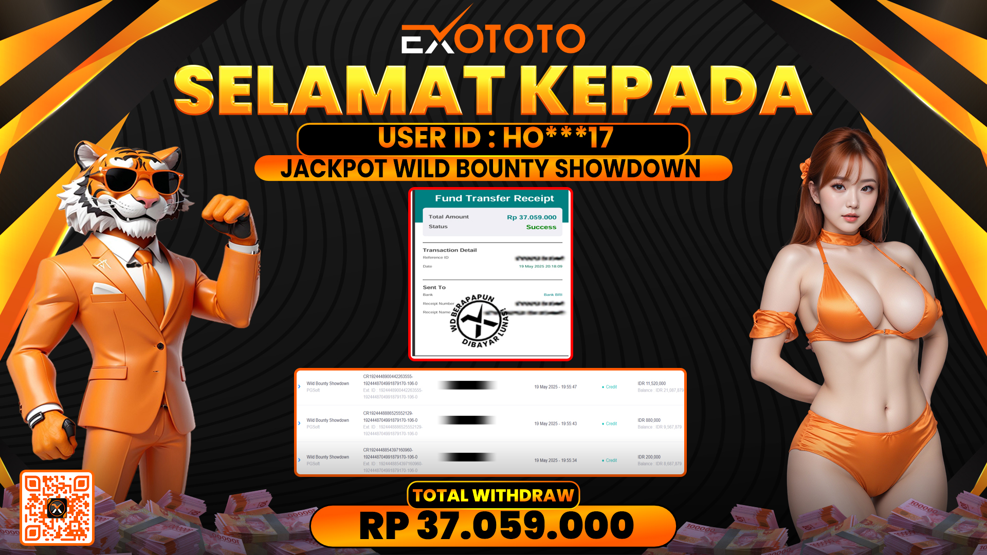 EXOTOTO JACKPOT DI SLOT WILD BOUNTY SHOWDOWN RP. 37.059.000,- LUNAS