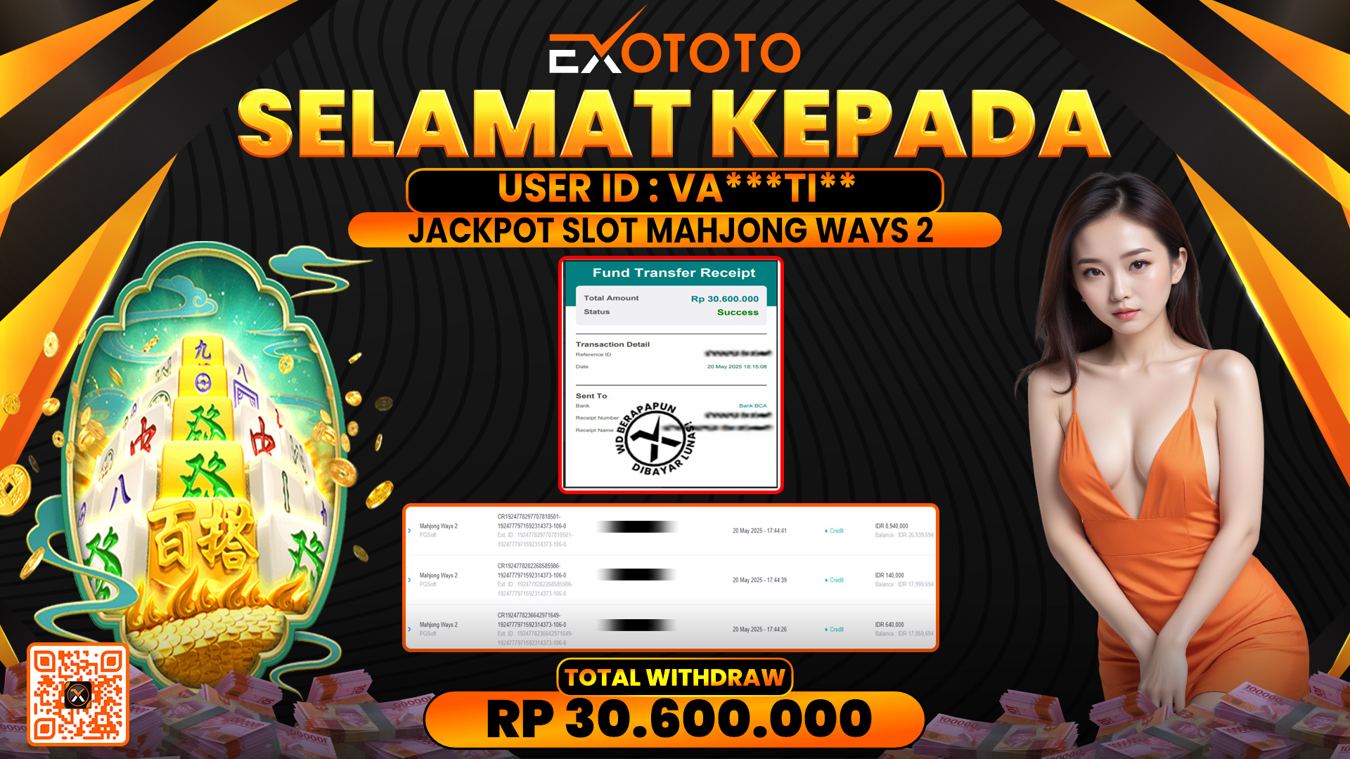 EXOTOTO JACKPOT DI SLOT MAHJONG WAYS 2 RP. 30.600.000,- LUNAS