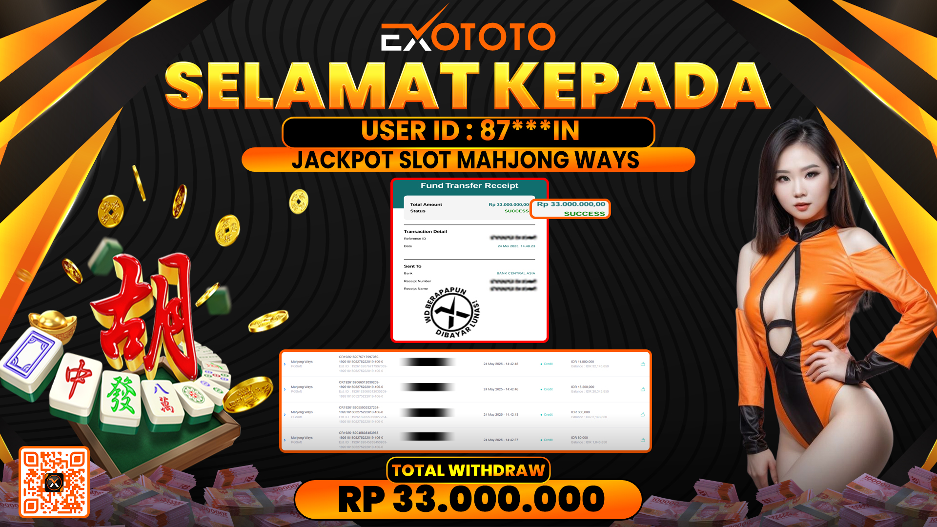 EXOTOTO JACKPOT DI SLOT MAHJONG WAYS RP. 33.000.000,- LUNAS