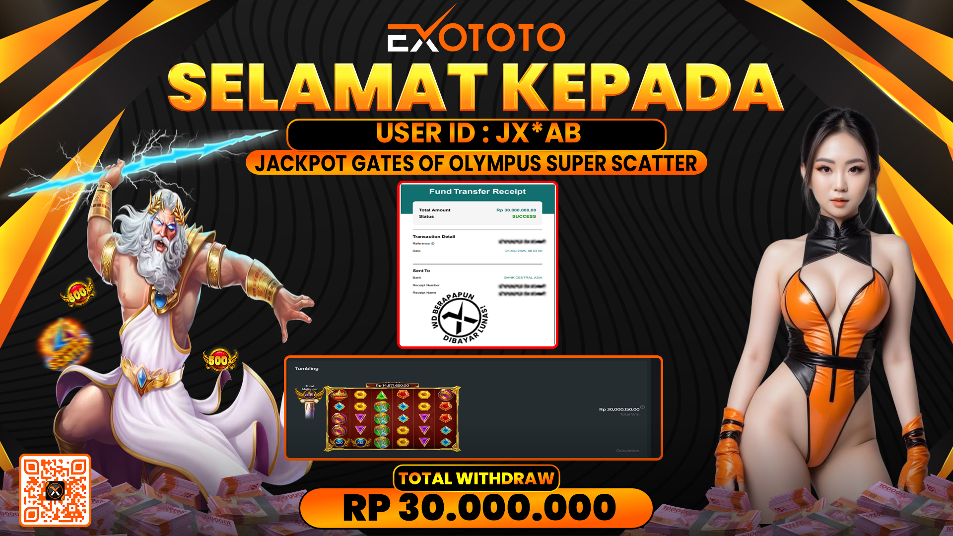 EXOTOTO JACKPOT DI SLOT GATES OF OLYMPUS SUPER SCATTER RP. 30.000.000,- LUNAS