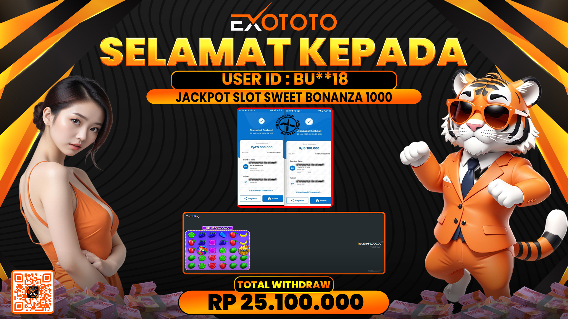 EXOTOTO JACKPOT DI SLOT SWEET BONANZA 1000 RP. 25.100.000,- LUNAS