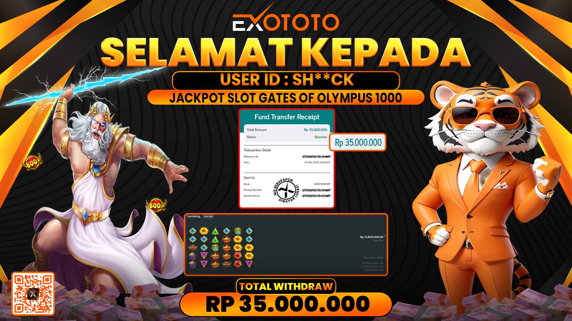 EXOTOTO JACKPOT DI SLOT GATES OF OLYMPUS 1000 RP. 35.000.000,- LUNAS