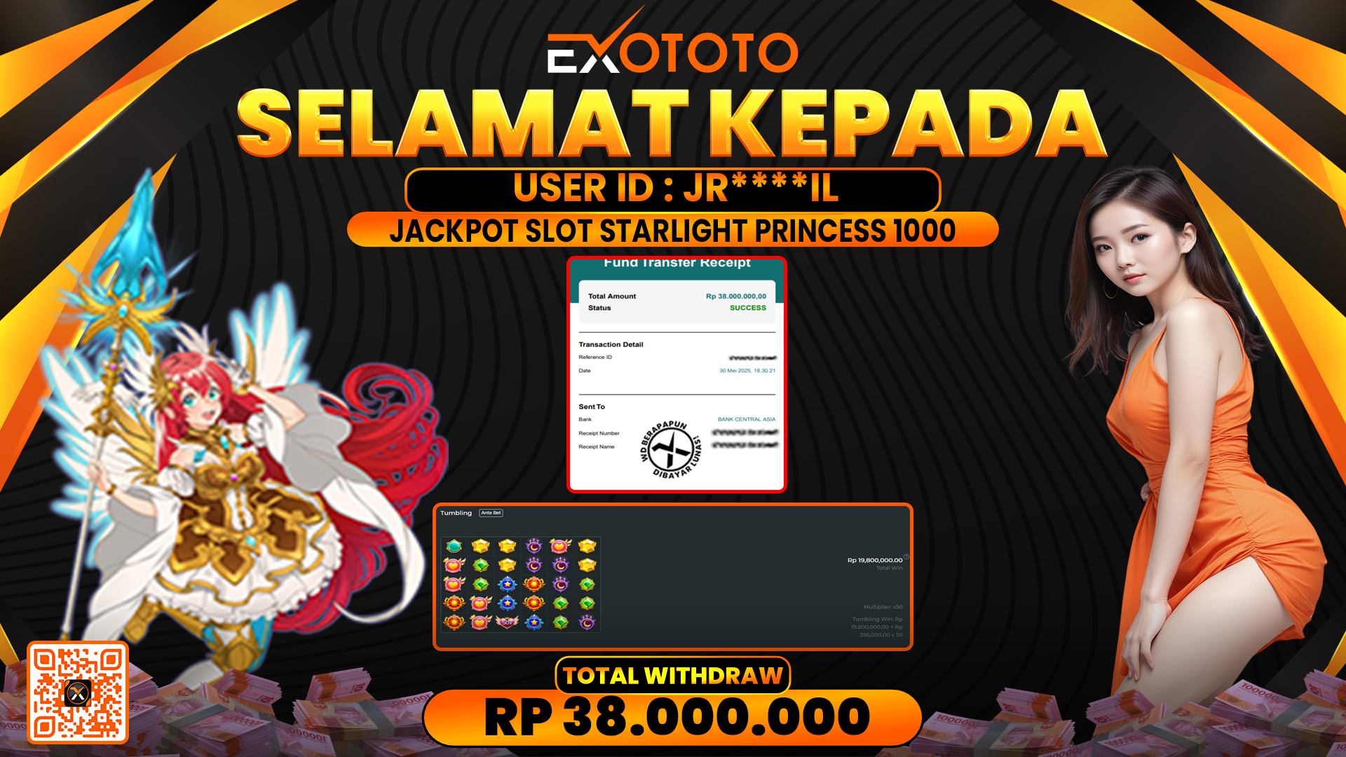 EXOTOTO JACKPOT DI SLOT STARLIGHT PRINCESS 1000 RP. 38.000.000,- LUNAS