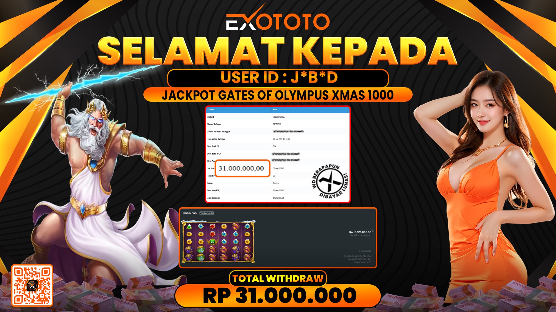 EXOTOTO JACKPOT DI SLOT GATES OF OLYMPUS XMAS 1000 RP. 31.000.000,- LUNAS
