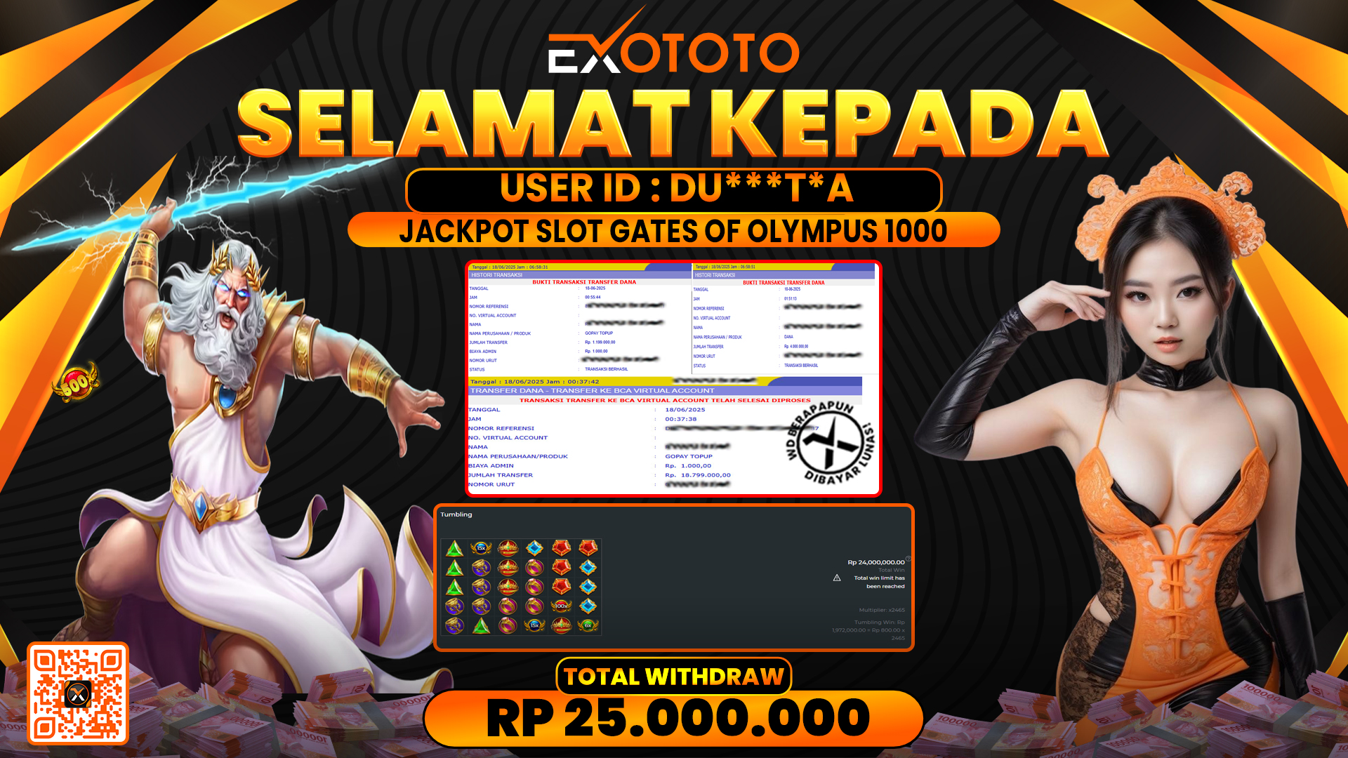 EXOTOTO JACKPOT DI SLOT GATES OF OLYMPUS 1000 RP. 25.000.000,- LUNAS