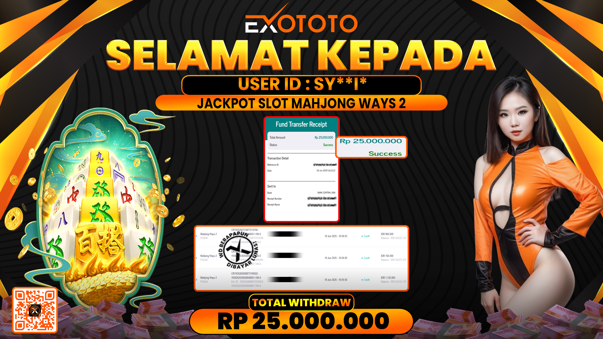 EXOTOTO JACKPOT DI SLOT MAHJONG WAYS 2 RP. 25.000.000,- LUNAS