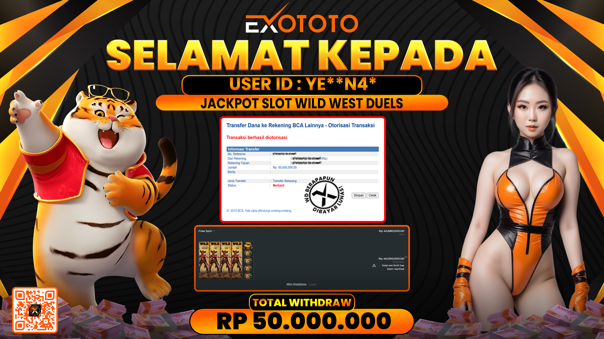 EXOTOTO JACKPOT DI SLOT WILD WEST DUELS RP. 50.000.000,- LUNAS