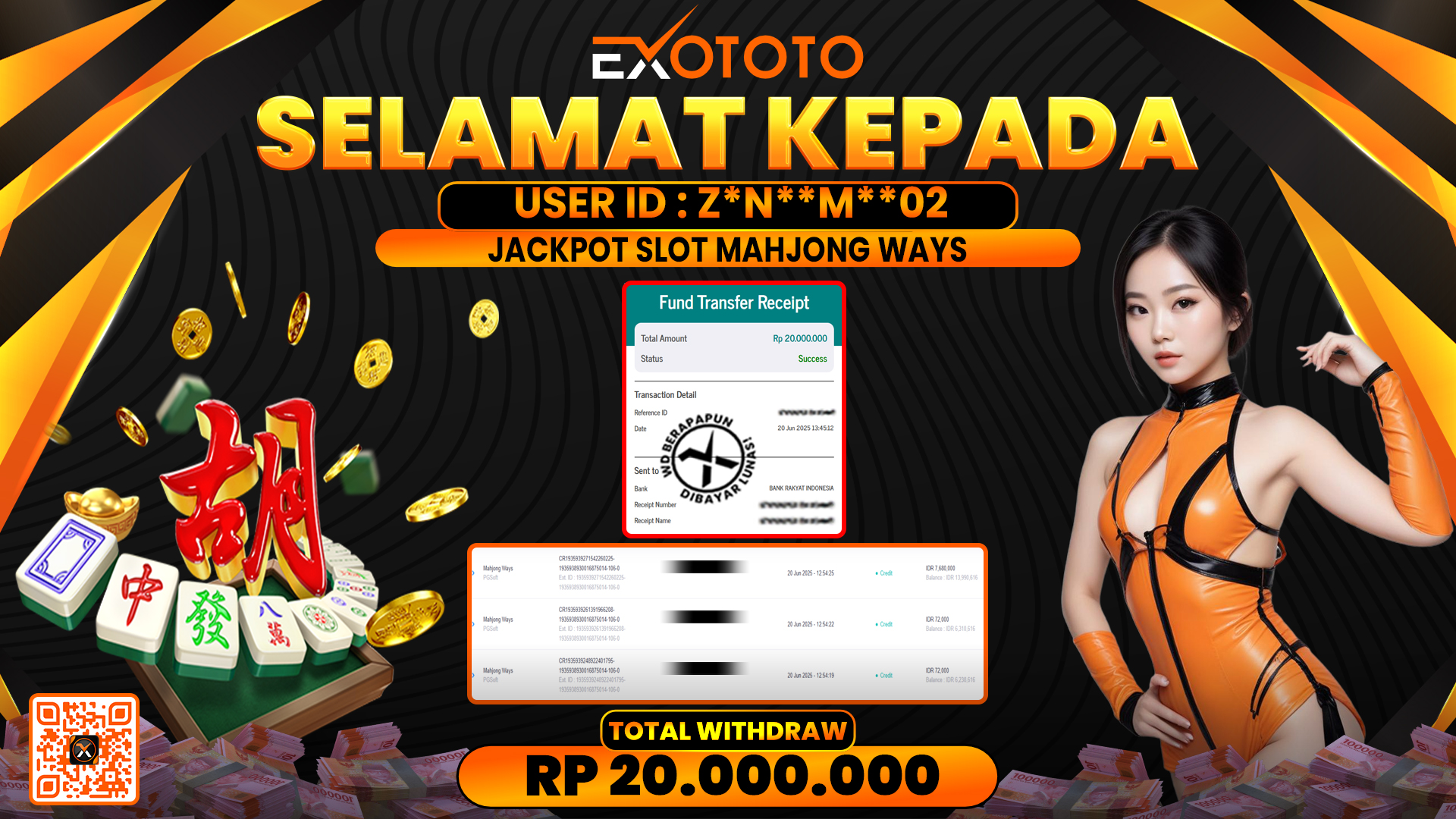 EXOTOTO JACKPOT DI SLOT MAHJONG WAYS RP. 20.000.000,- LUNAS