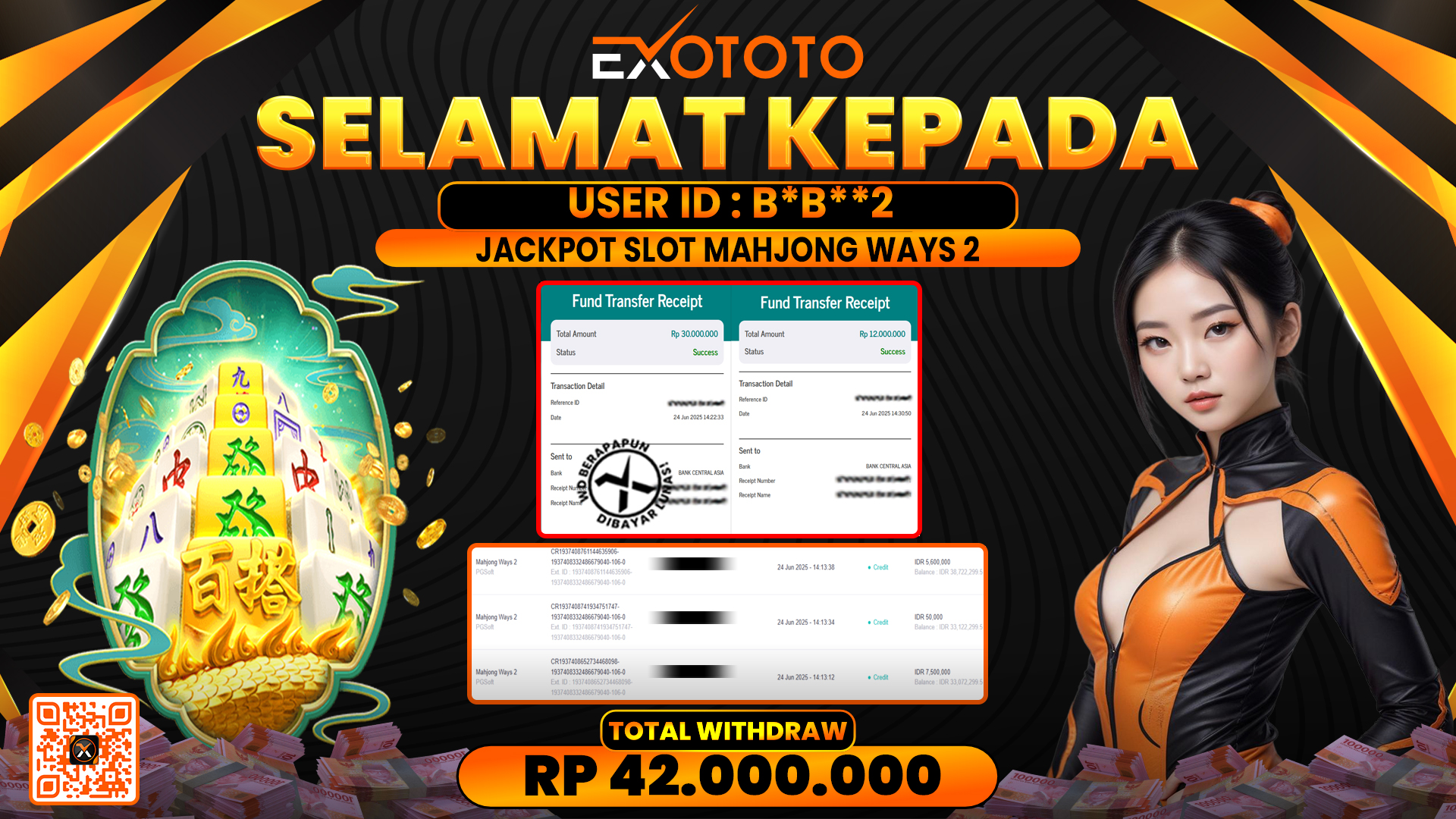 EXOTOTO JACKPOT DI SLOT MAHJONG WAYS 2 RP. 42.000.000,- LUNAS