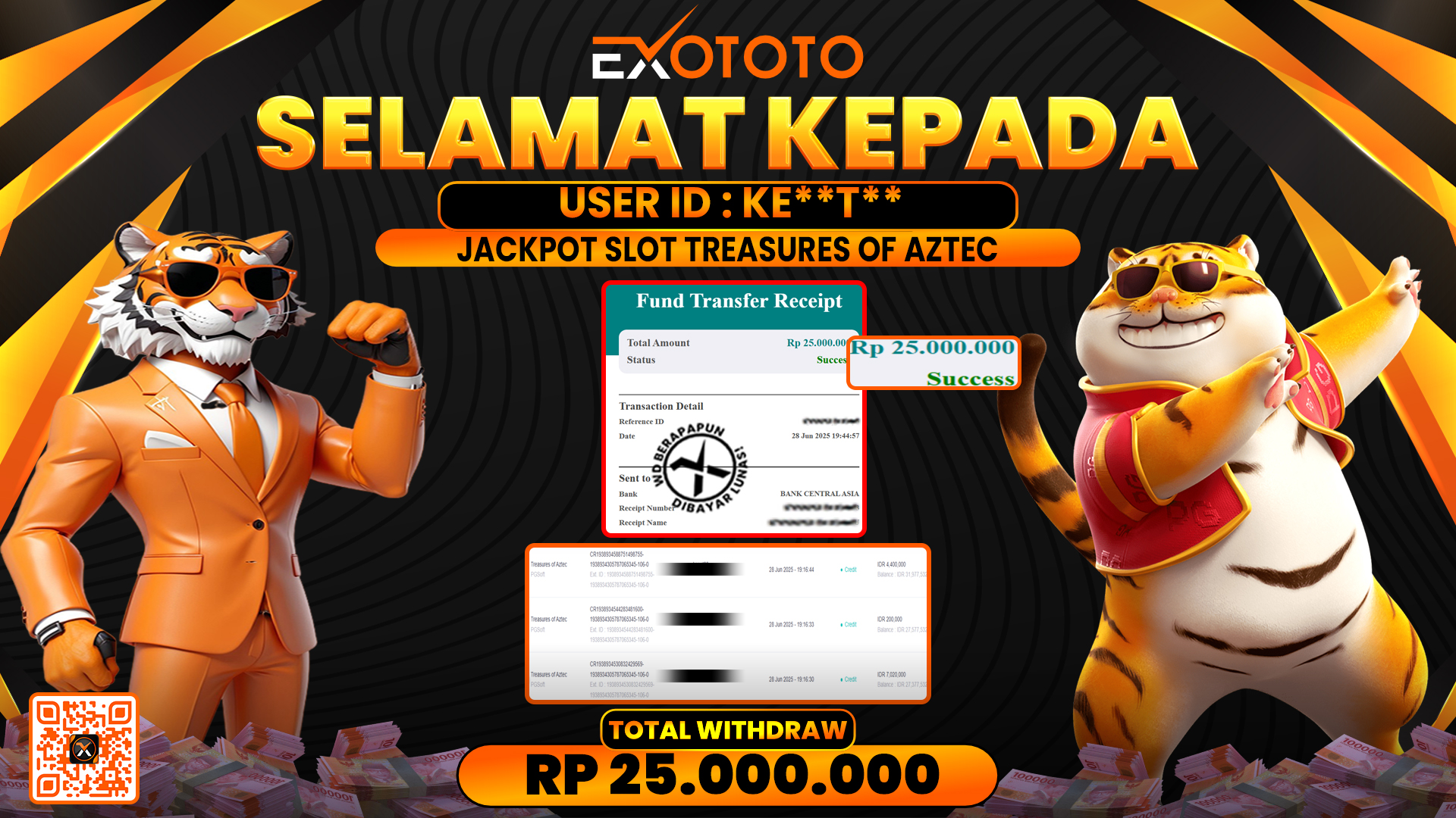 EXOTOTO JACKPOT DI SLOT TREASURES OF AZTEC RP. 25.000.000,- LUNAS