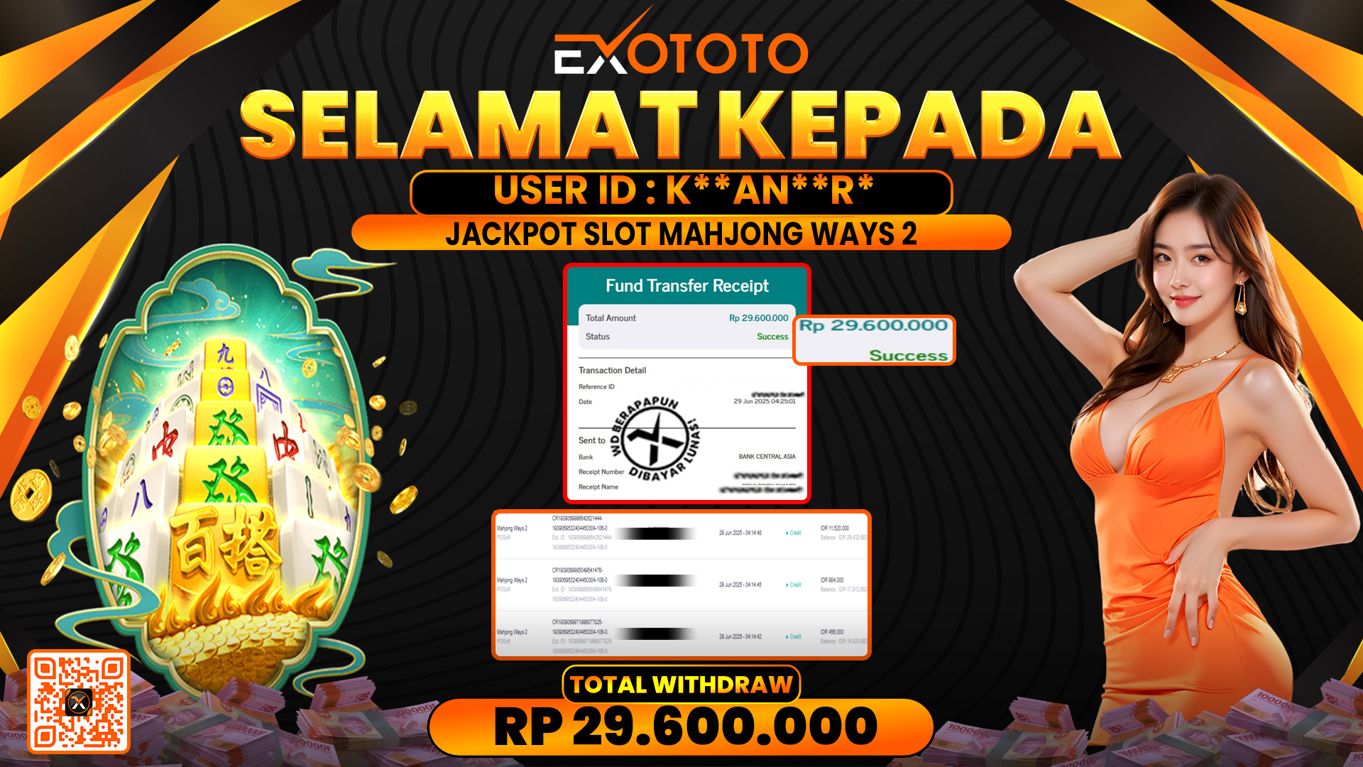 EXOTOTO JACKPOT DI SLOT MAHJONG WAYS 2 RP. 29.600.000,- LUNAS