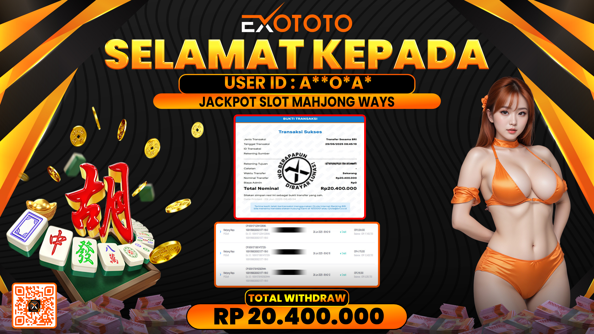 EXOTOTO JACKPOT DI SLOT MAHJONG WAYS RP. 20.400.000,- LUNAS