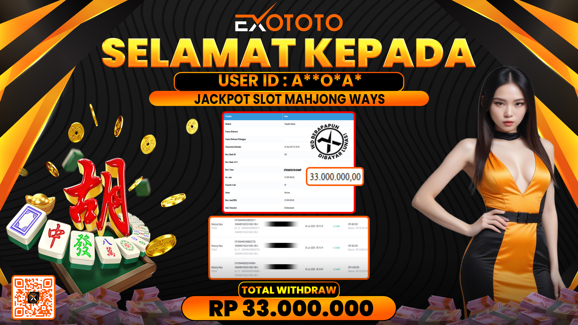 EXOTOTO JACKPOT DI SLOT MAHJONG WAYS RP. 33.000.000,- LUNAS