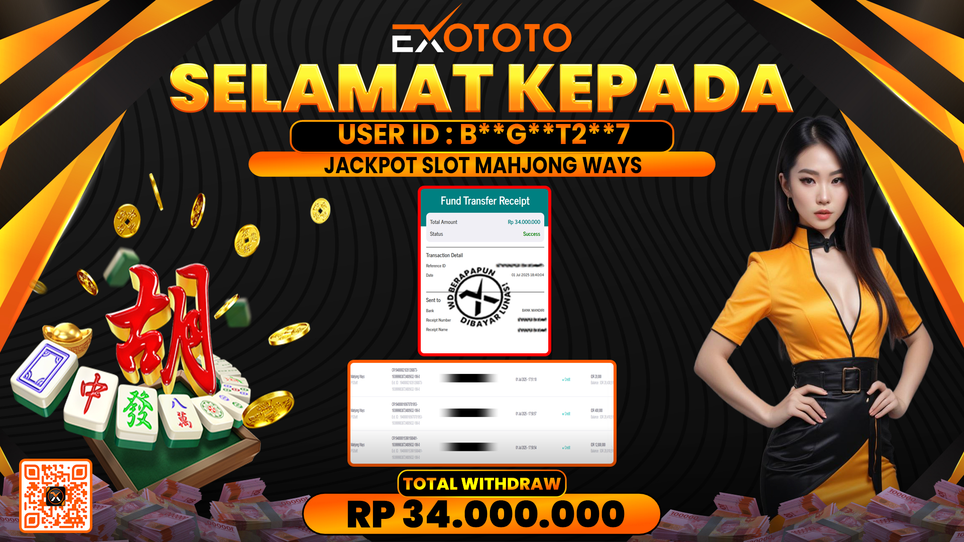 EXOTOTO JACKPOT DI SLOT MAHJONG WAYS RP. 34.000.000,- LUNAS