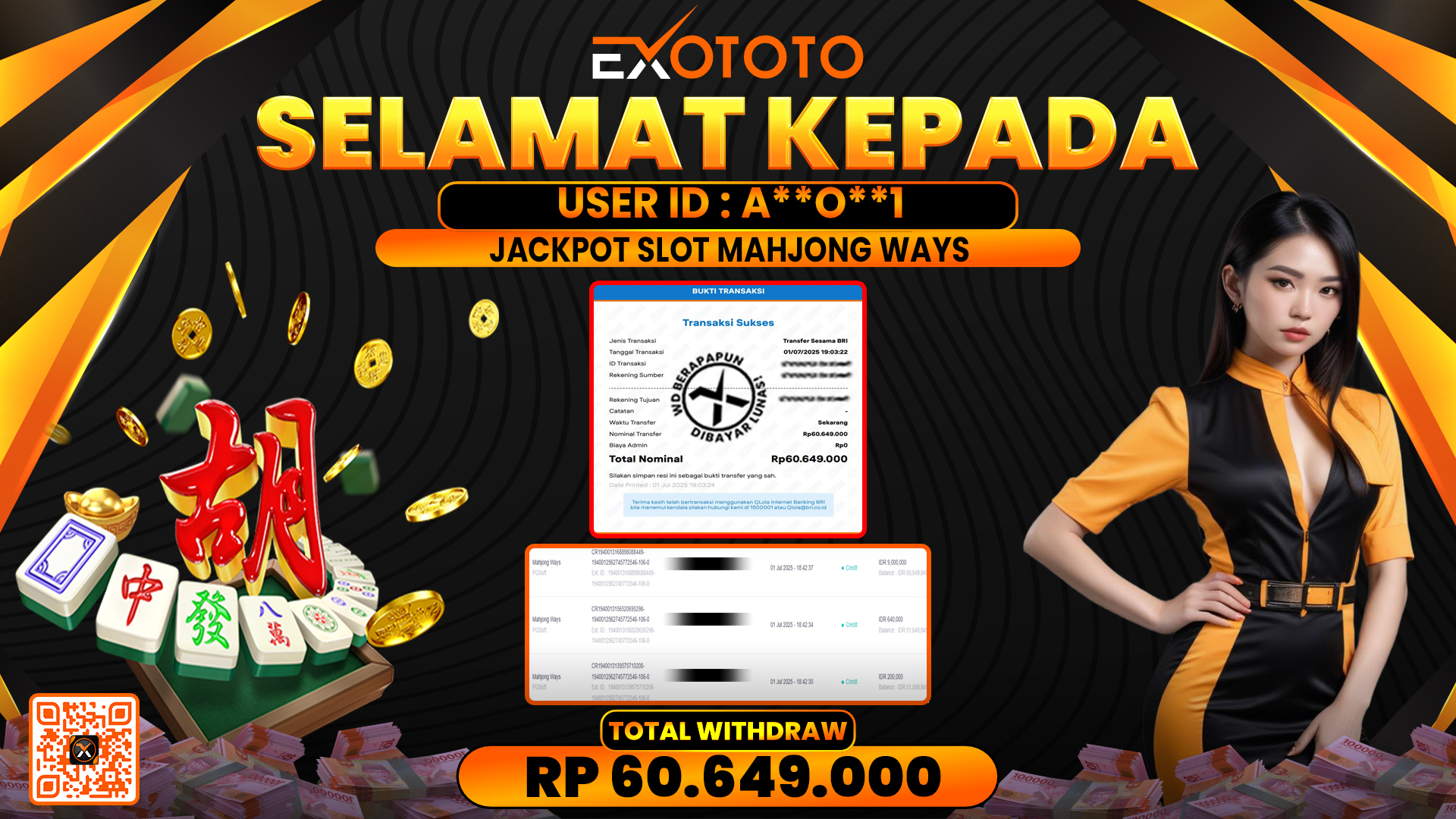 EXOTOTO JACKPOT DI SLOT MAHJONG WAYS RP. 60.494.000,- LUNAS