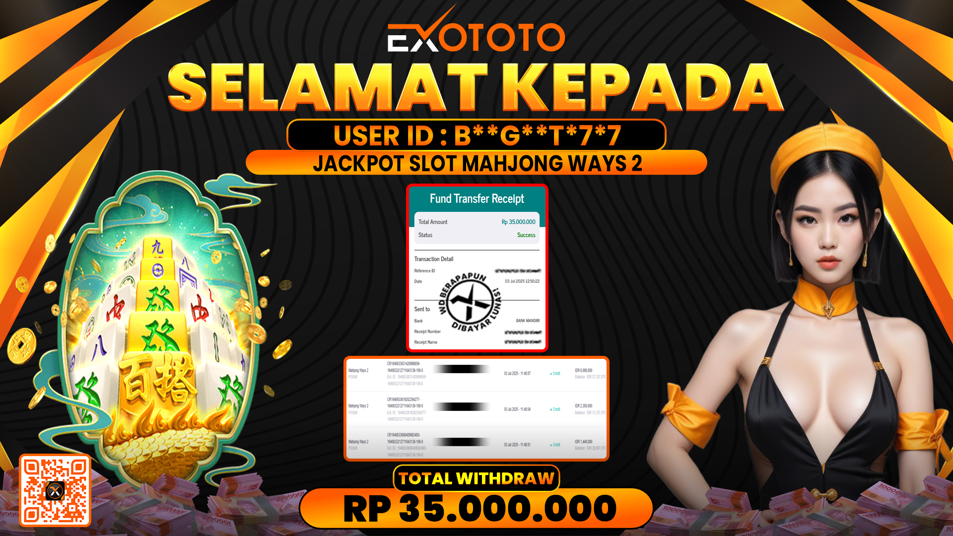 EXOTOTO JACKPOT DI SLOT MAHJONG WAYS 2 RP. 35.000.000,- LUNAS