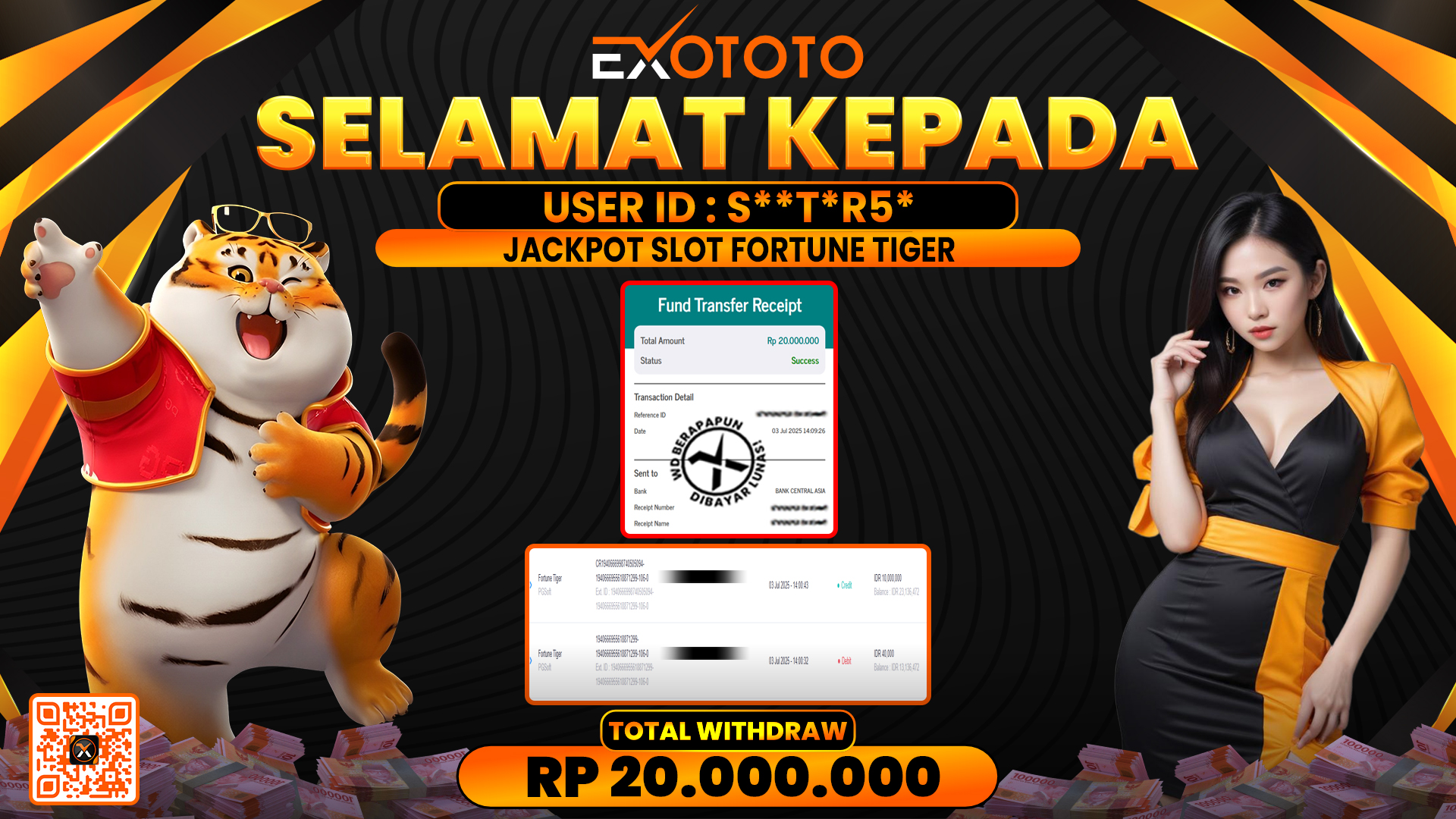 EXOTOTO JACKPOT DI SLOT FORTUNER TIGER RP. 20.000.000,- LUNAS