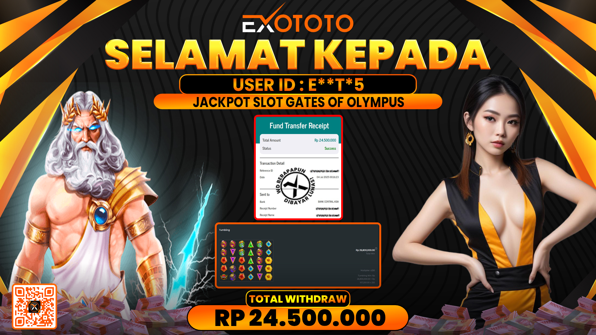 EXOTOTO JACKPOT DI SLOT GATES OF OLYMPUS RP. 24.500.000,- LUNAS