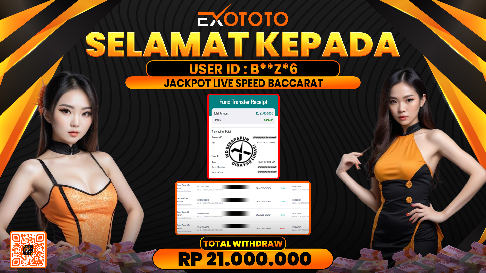 EXOTOTO JACKPOT DI LIVE SPEED BACCARAT RP. 21.000.000,- LUNAS