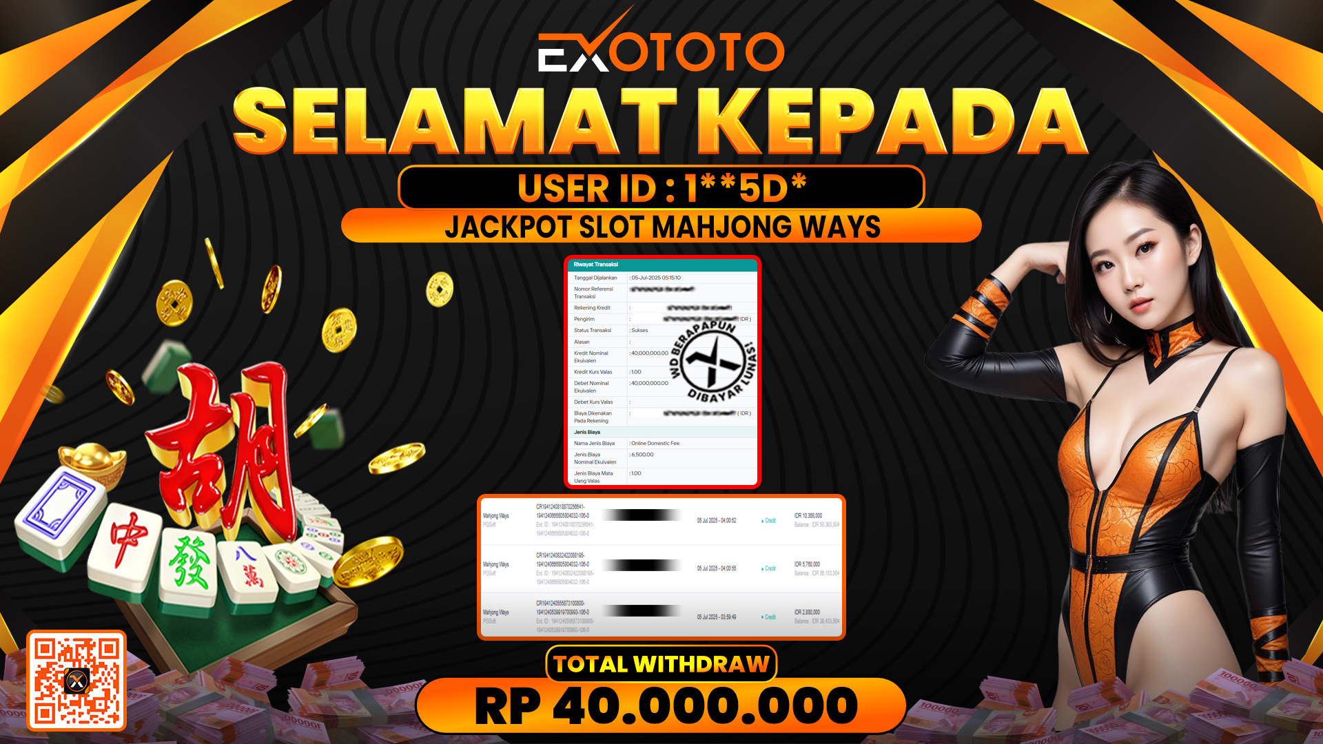 EXOTOTO JACKPOT DI SLOT MAHJONG WAYS RP. 40.000.000,- LUNAS