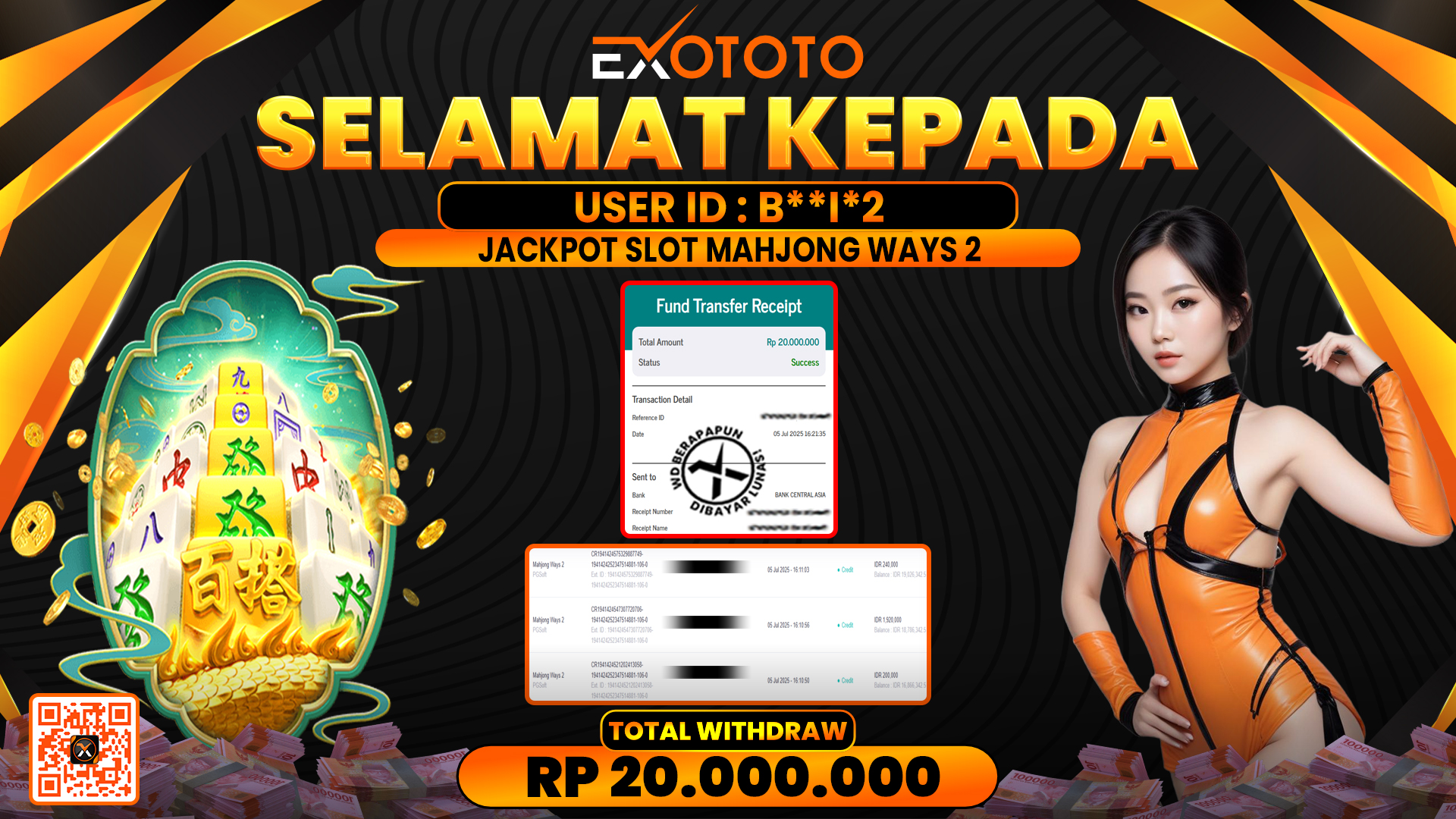 EXOTOTO JACKPOT DI SLOT MAHJONG WAYS 2 RP. 20.000.000,- LUNAS