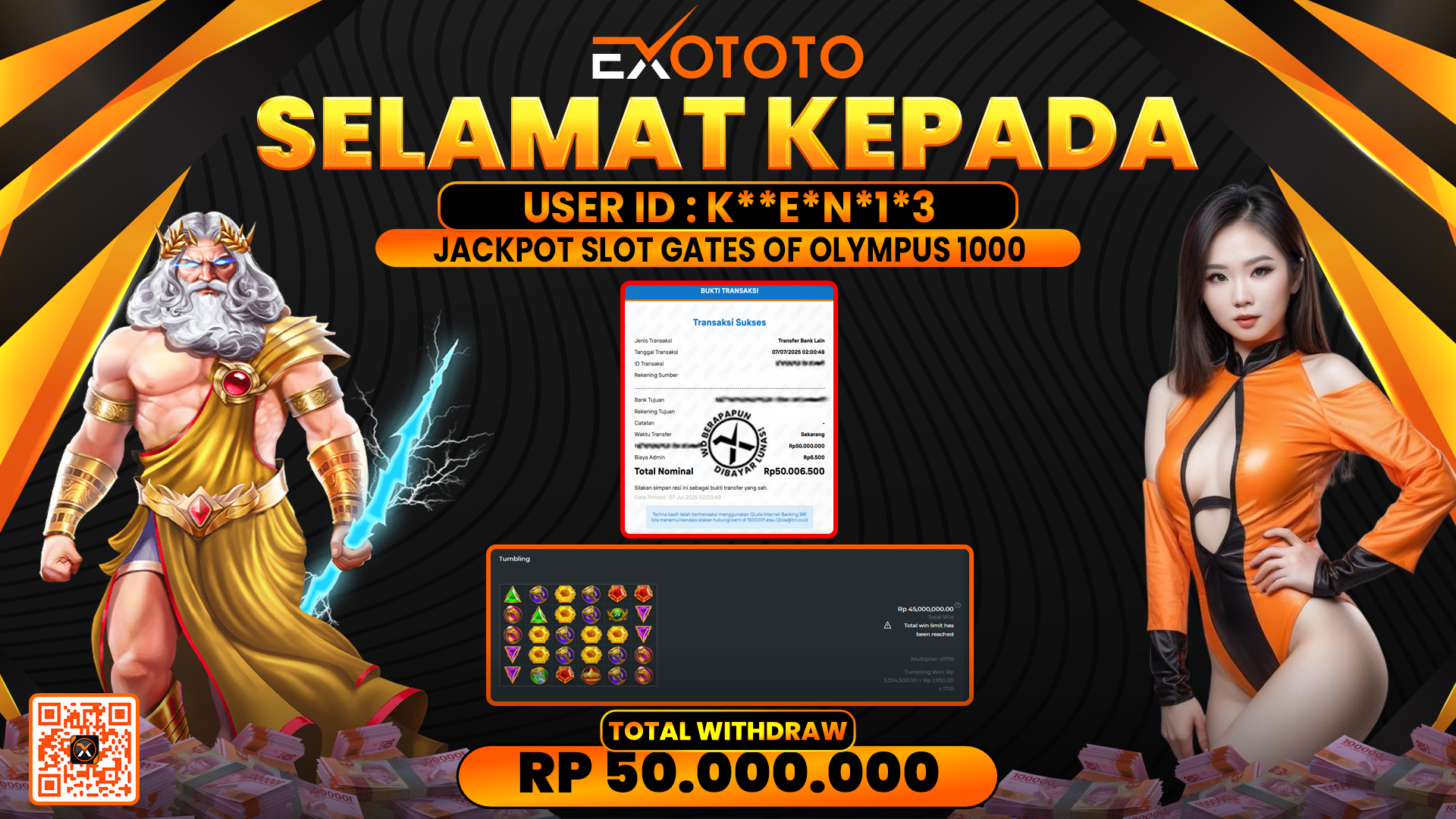 EXOTOTO JACKPOT DI SLOT GATES OF OLYMPUS 1000 RP. 50.000.000,- LUNAS