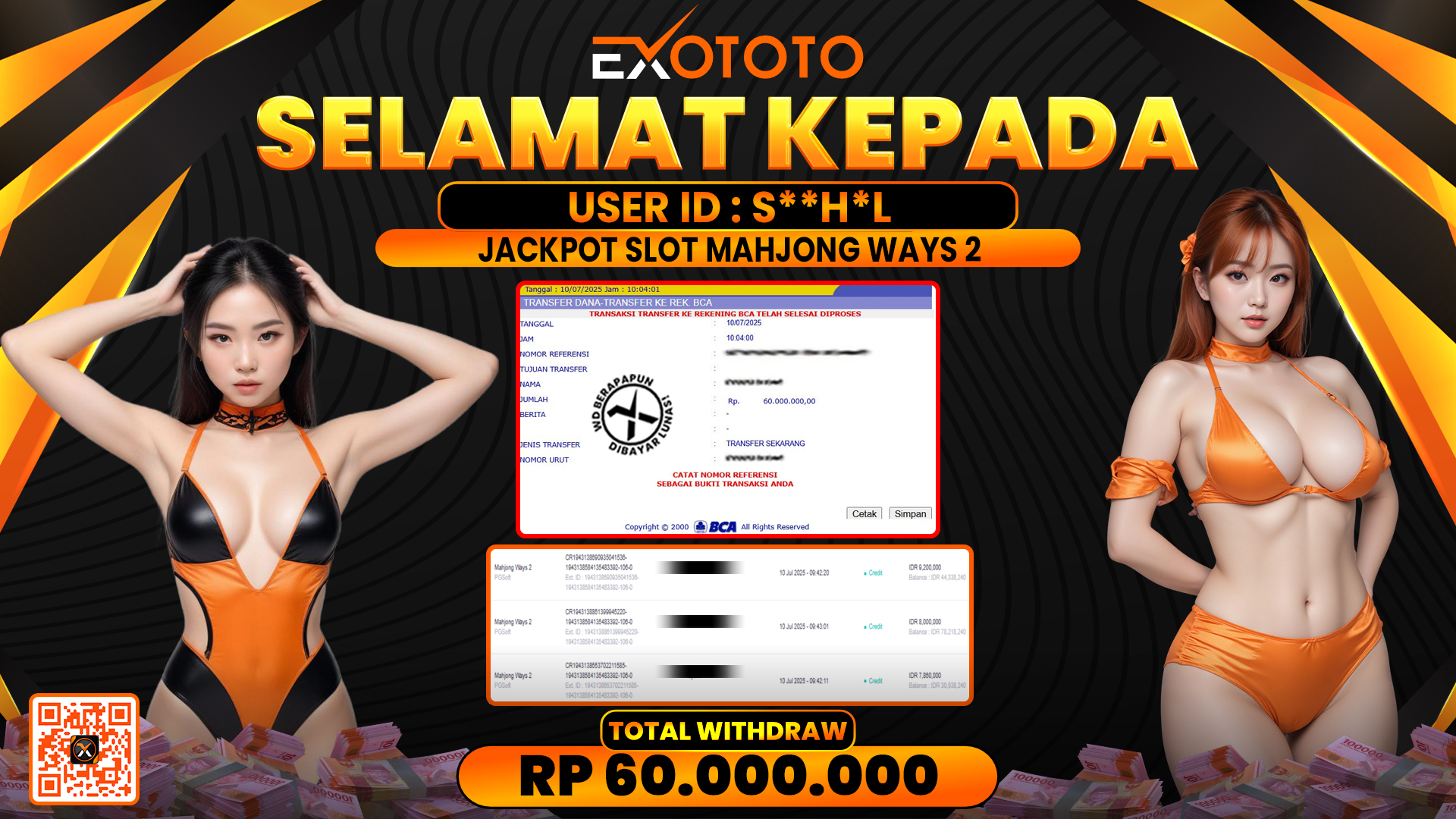 EXOTOTO JACKPOT DI SLOT MAHJONG WAYS 2 RP. 60.000.000,- LUNAS