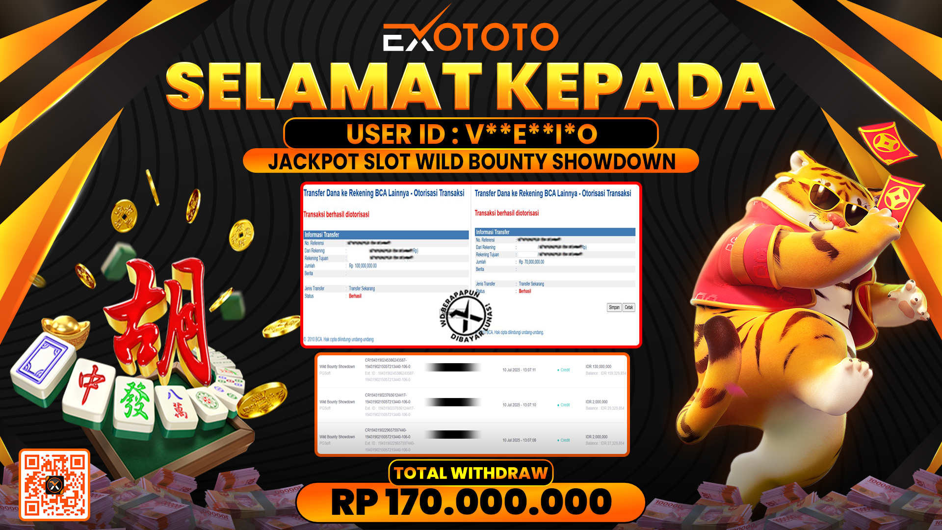 EXOTOTO JACKPOT DI SLOT WILD BOUNTY SHOWDOWN RP. 170.000.000,- LUNAS