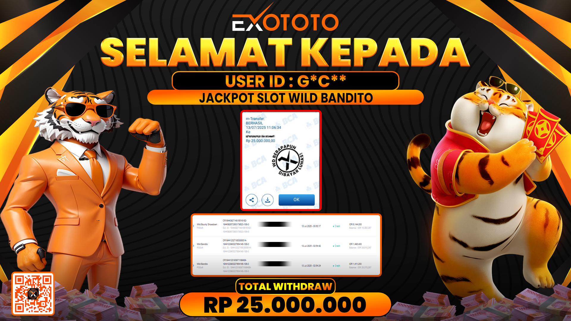 EXOTOTO JACKPOT DI SLOT WILD BANDITO RP. 25.000.000,- LUNAS