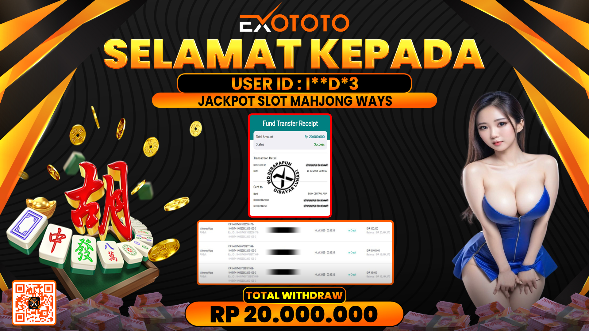 EXOTOTO JACKPOT DI SLOT MAHJONG WAYS RP. 20.000.000,- LUNAS