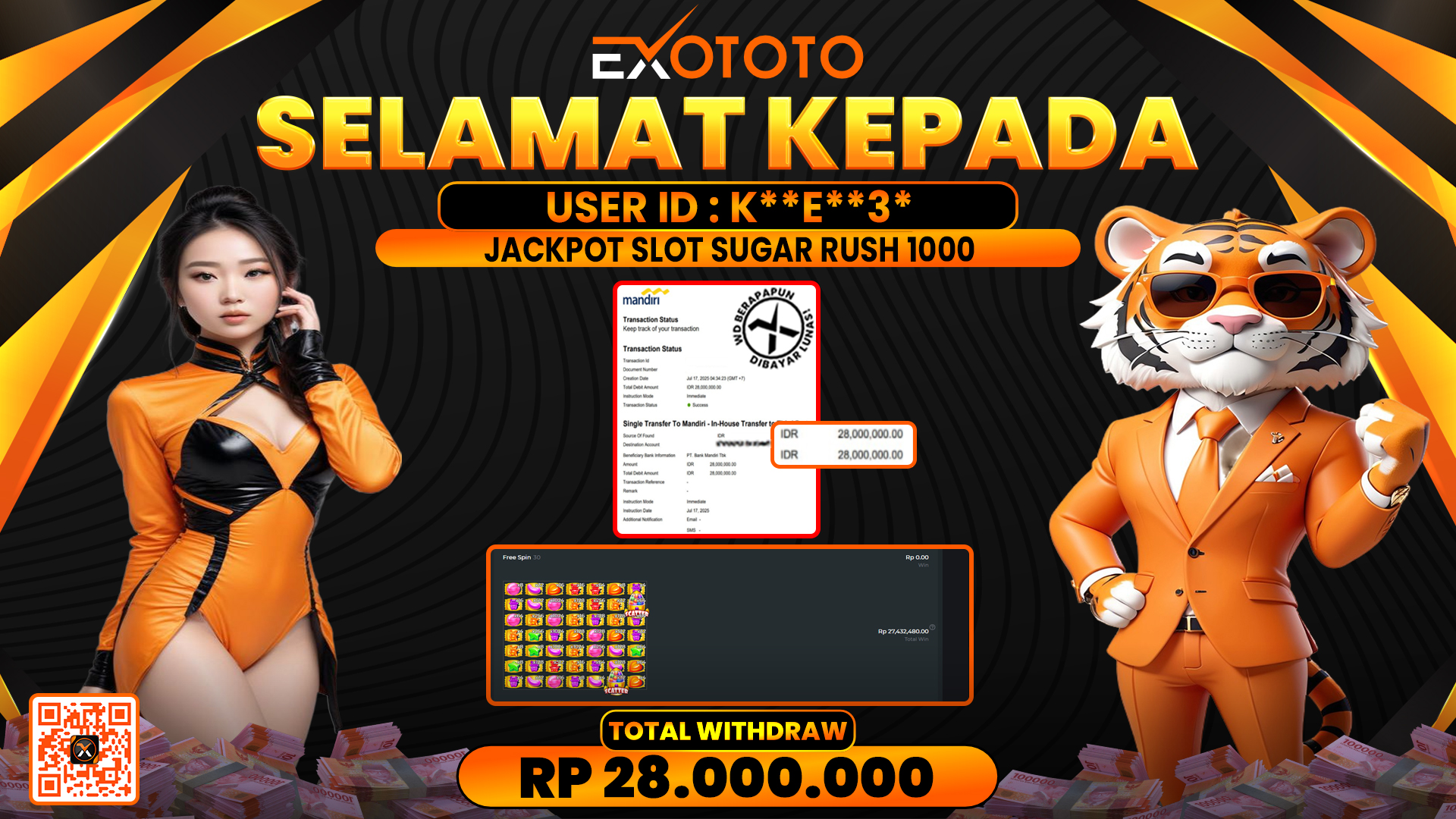 EXOTOTO JACKPOT DI SLOT SUGAR RUSH 1000 RP. 28.000.000,- LUNAS