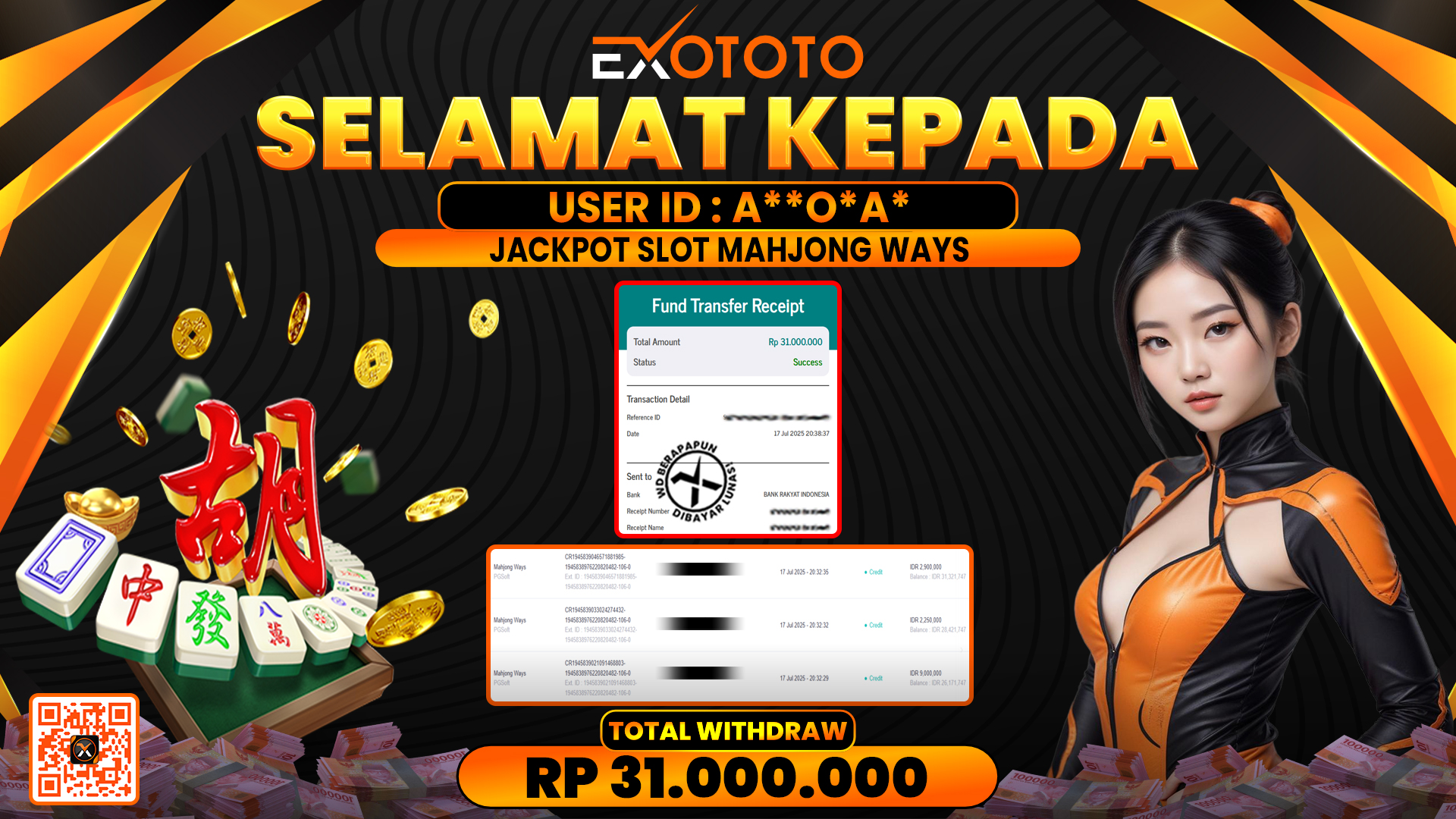 EXOTOTO JACKPOT DI SLOT MAHJONG WAYS RP. 31.000.000,- LUNAS