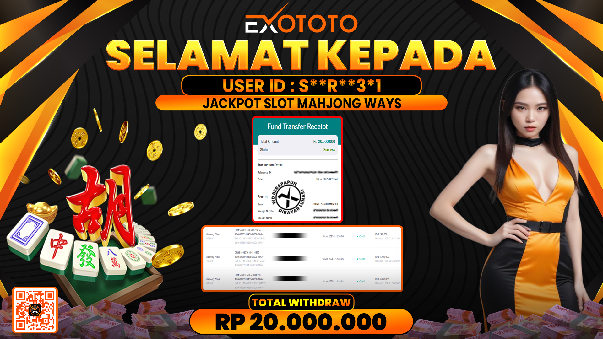 EXOTOTO JACKPOT DI SLOT MAHJONG WAYS RP. 20.000.000,- LUNAS