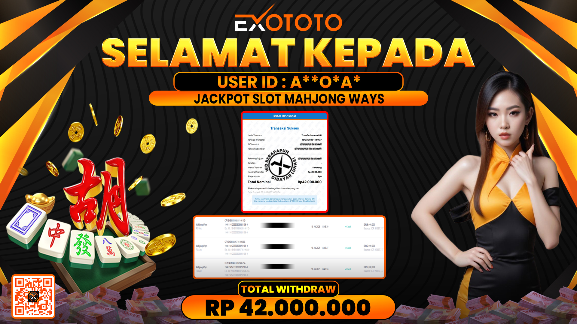 EXOTOTO JACKPOT DI SLOT MAHJONG WAYS RP. 42.000.000,- LUNAS