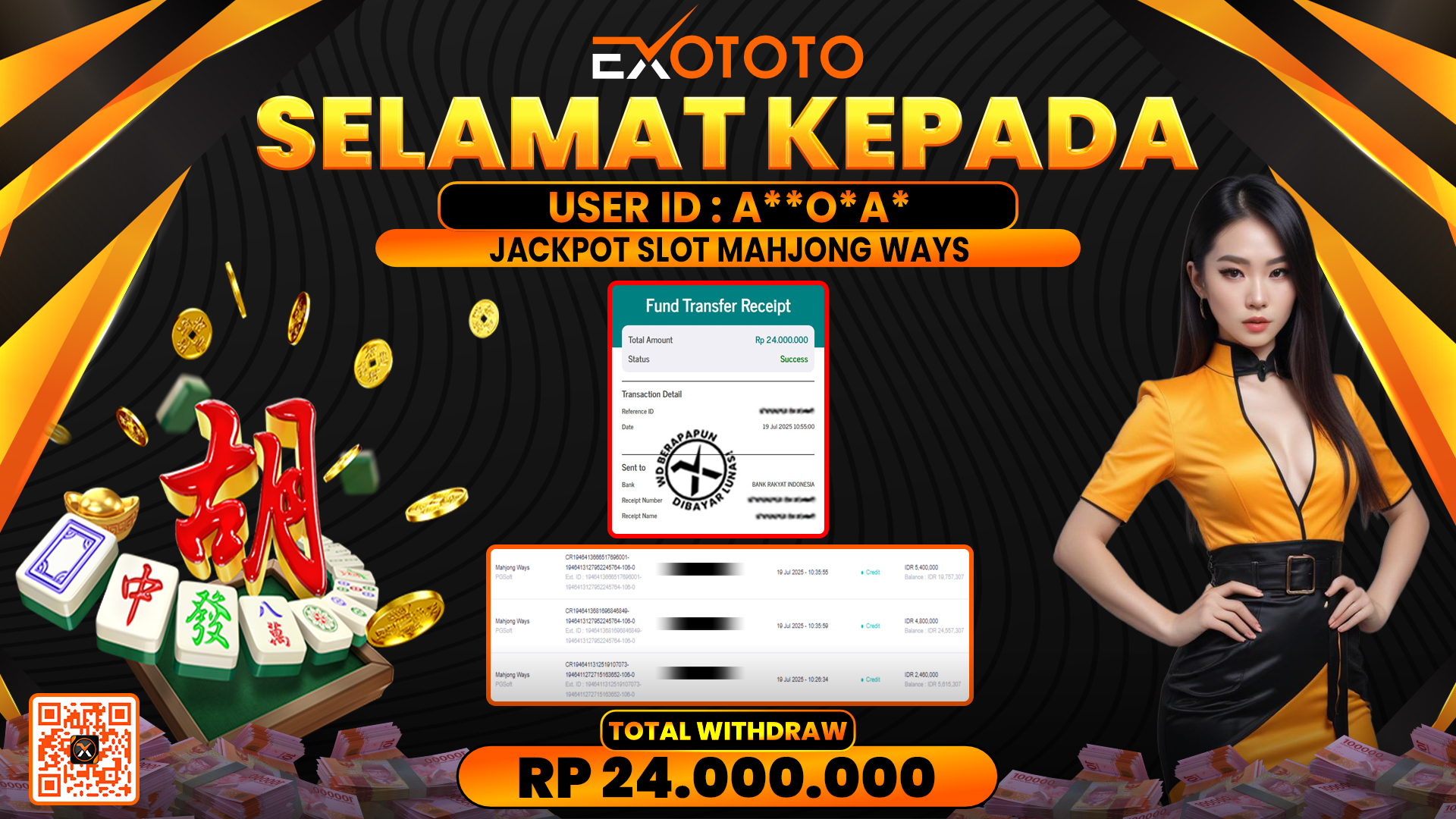 EXOTOTO JACKPOT DI SLOT MAHJONG WAYS RP. 24.000.000,- LUNAS