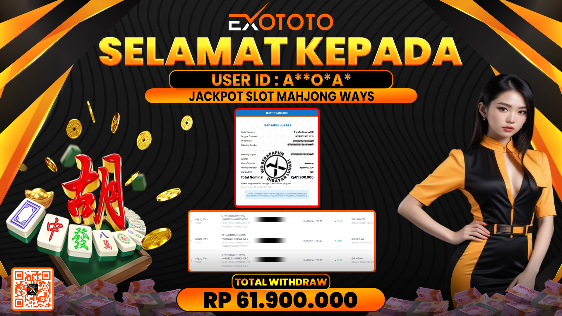 EXOTOTO JACKPOT DI SLOT MAHJONG WAYS RP. 61.900.000,- LUNAS