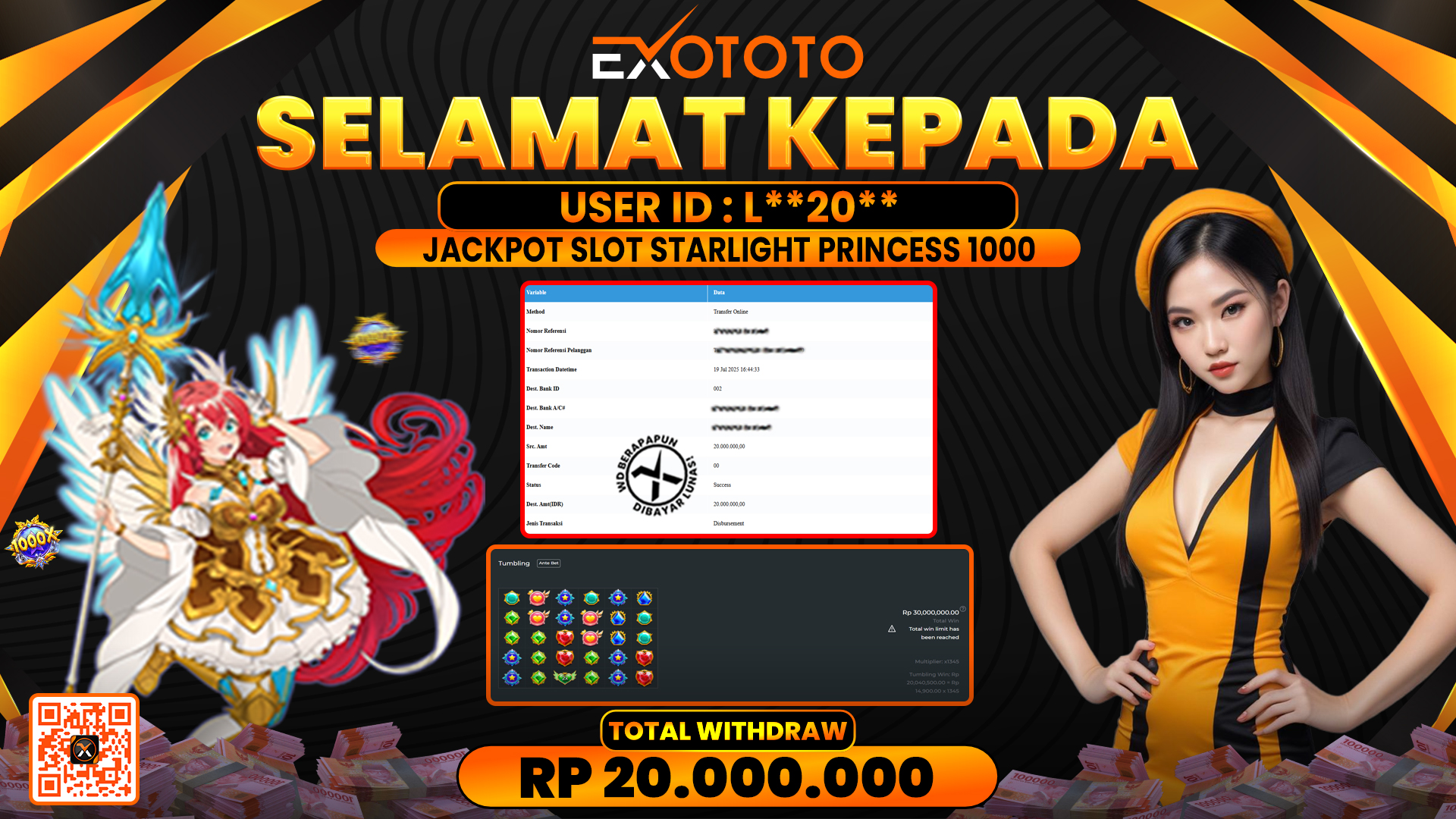 EXOTOTO JACKPOT DI SLOT STARLIGHT PRINCESS 1000 RP. 20.000.000,- LUNAS