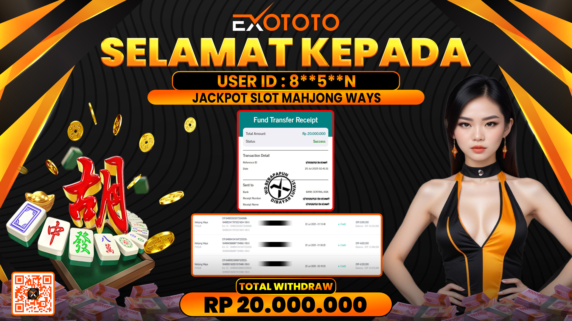 EXOTOTO JACKPOT DI SLOT MAHJONG WAYS RP. 20.000.000,- LUNAS