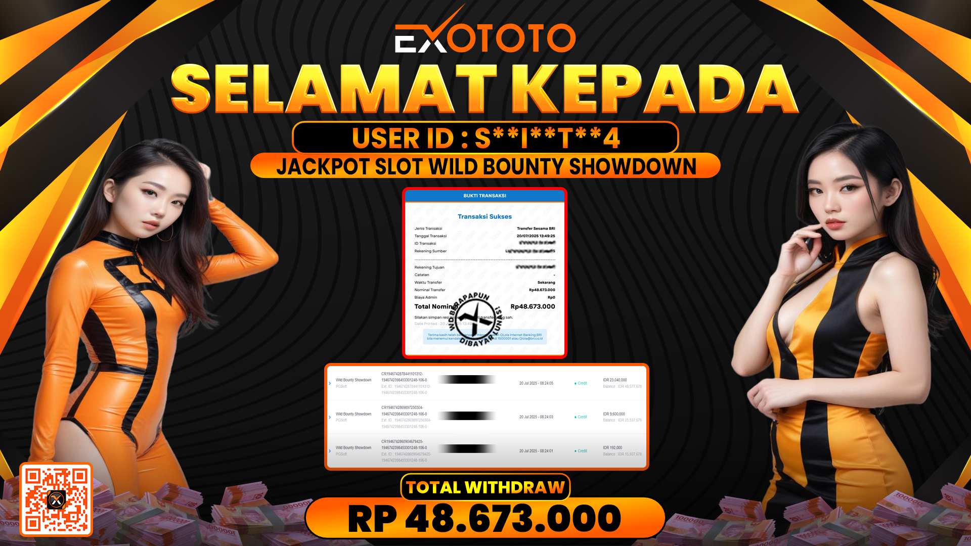 EXOTOTO JACKPOT DI SLOT WILD BOUNTY SHOWDOWN RP. 48.673.000,- LUNAS