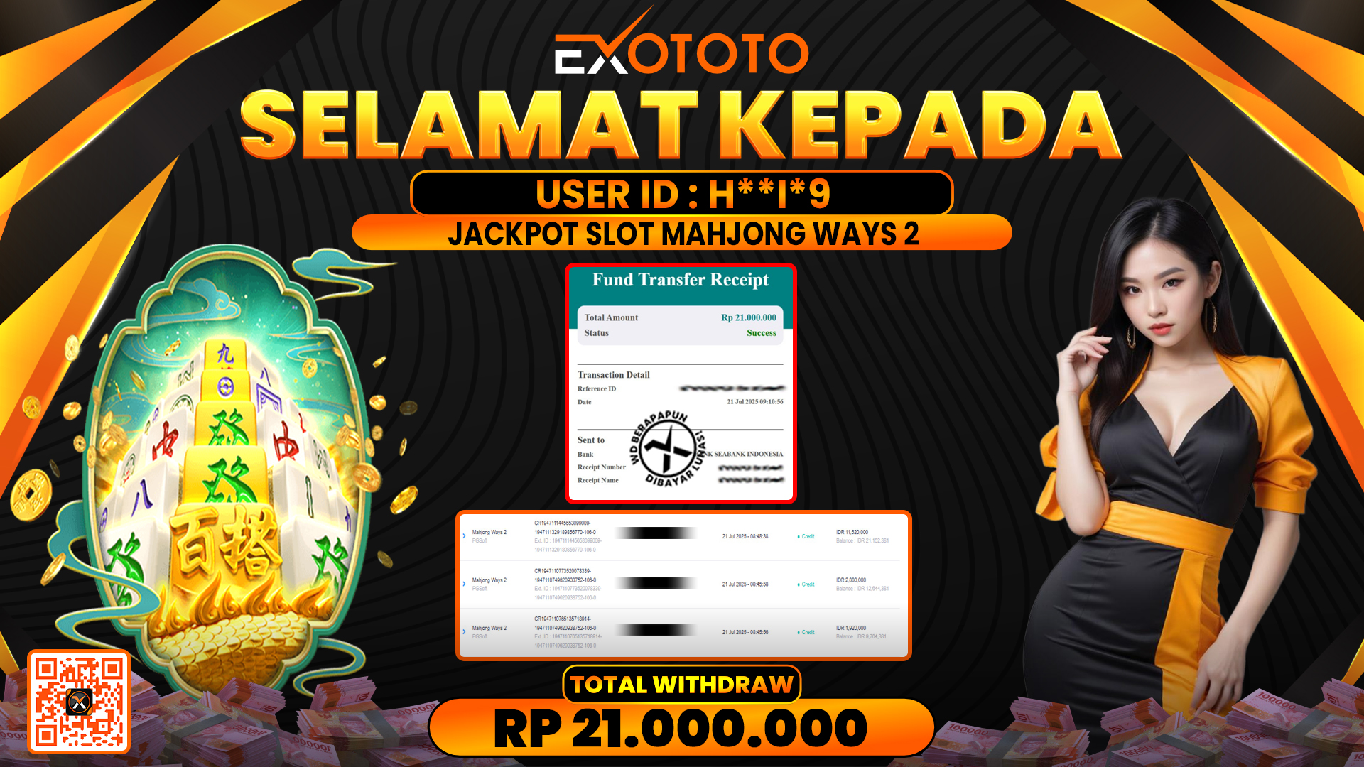 EXOTOTO JACKPOT DI SLOT MAHJONG WAYS 2 RP. 21.000.000,- LUNAS