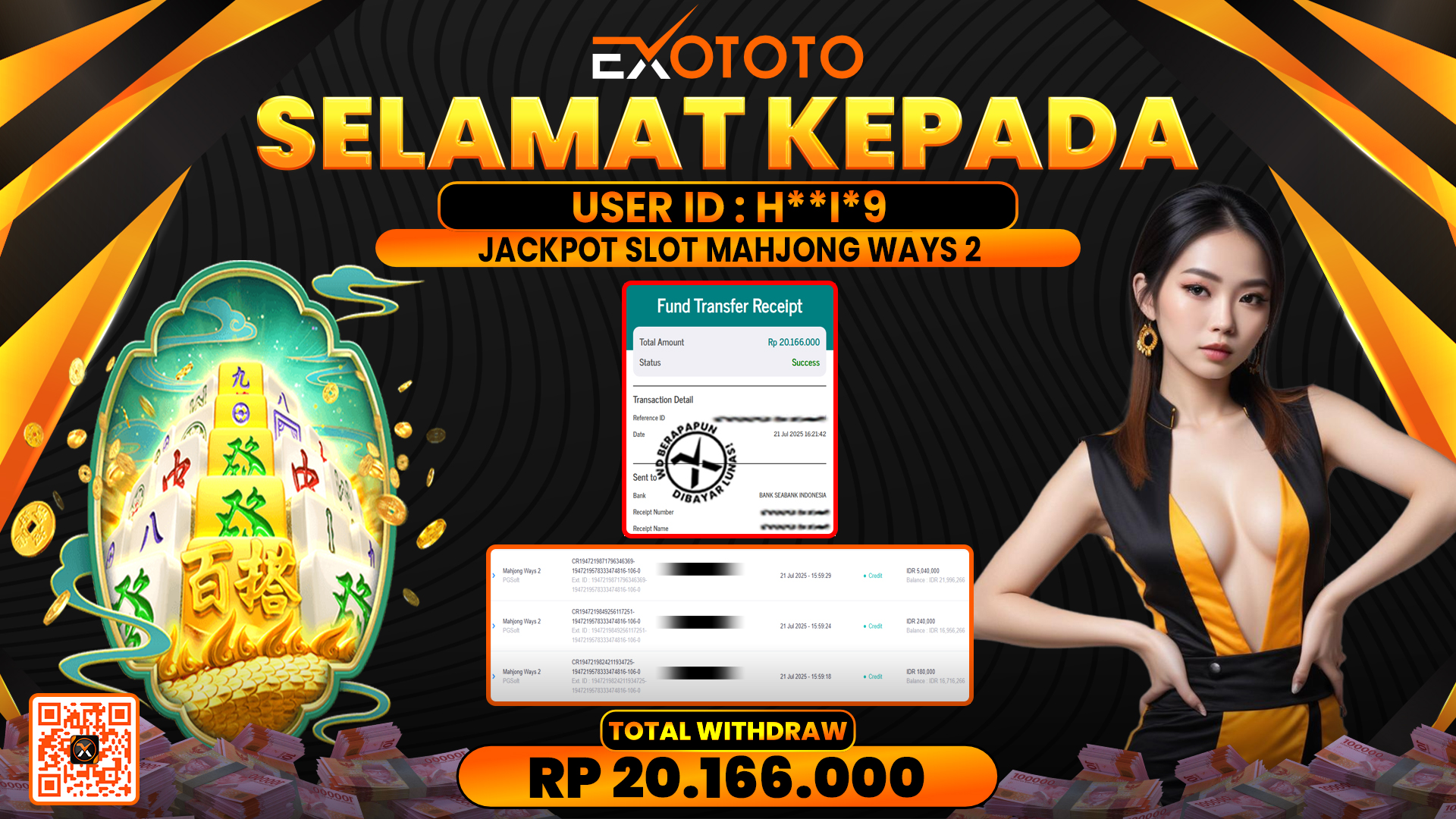 EXOTOTO JACKPOT DI SLOT MAHJONG WAYS 2 RP. 20.166.000,- LUNAS