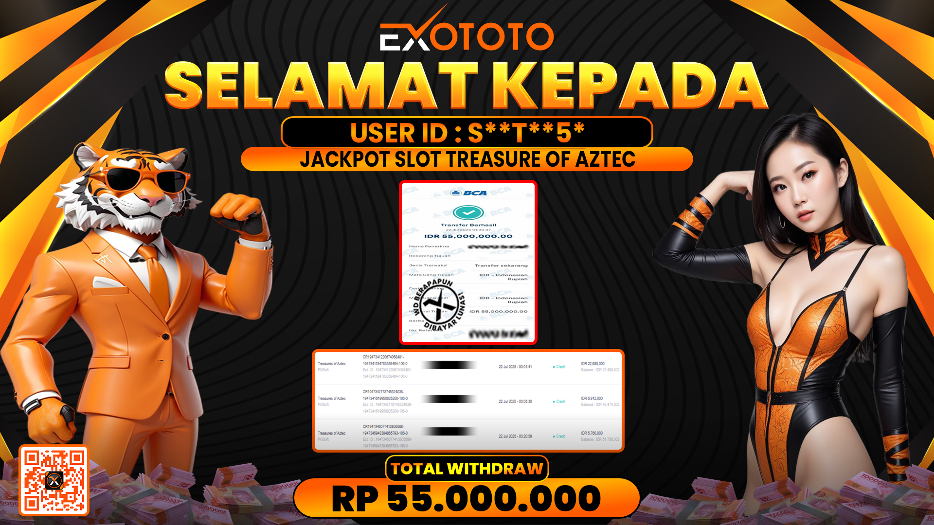EXOTOTO JACKPOT DI SLOT TREASURE OF AZTEC RP. 55.000.000,- LUNAS