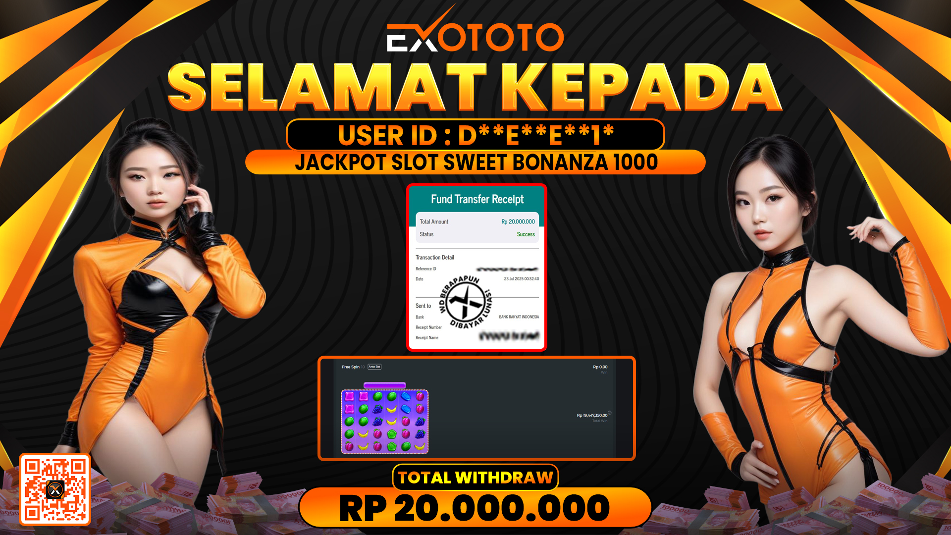 EXOTOTO JACKPOT DI SLOT SWEET BONANZA 1000 RP. 20.000.000,- LUNAS