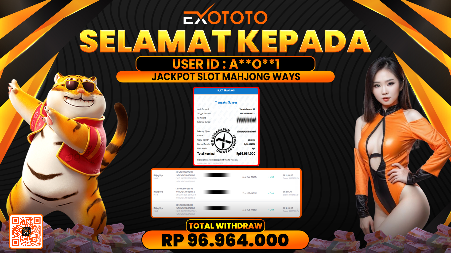 EXOTOTO JACKPOT DI SLOT MAHJONG WAYS RP. 96.964.000,- LUNAS