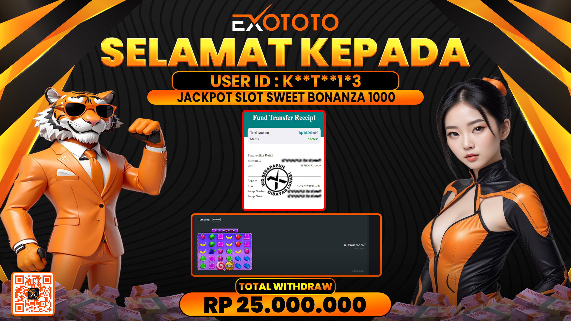 EXOTOTO JACKPOT DI SLOT SWEET BONANZA 1000 RP. 25.000.000,- LUNAS