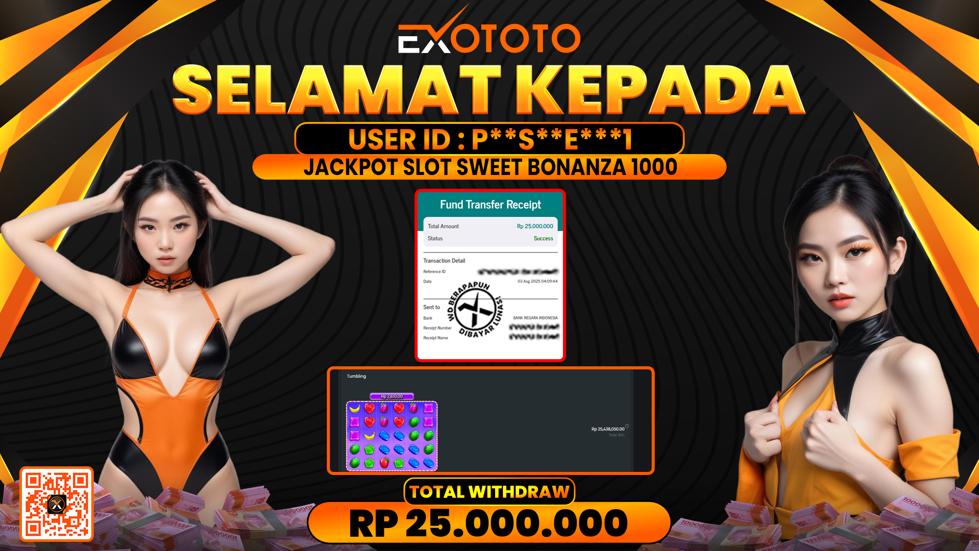 EXOTOTO JACKPOT DI SLOT SWEET BONANZA 1000 RP. 25.000.000,- LUNAS
